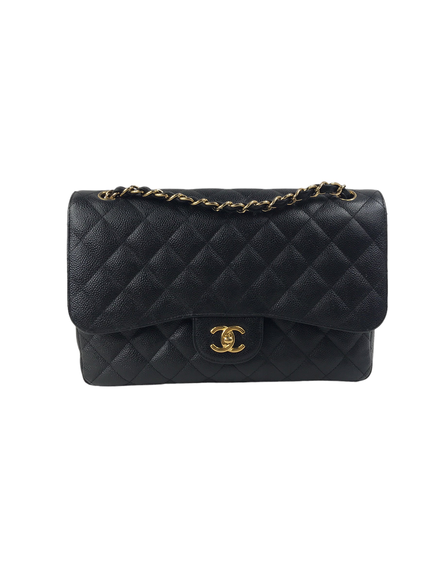 Black Caviar Quilted Double Flap Jumbo Classic Flap w/GHW