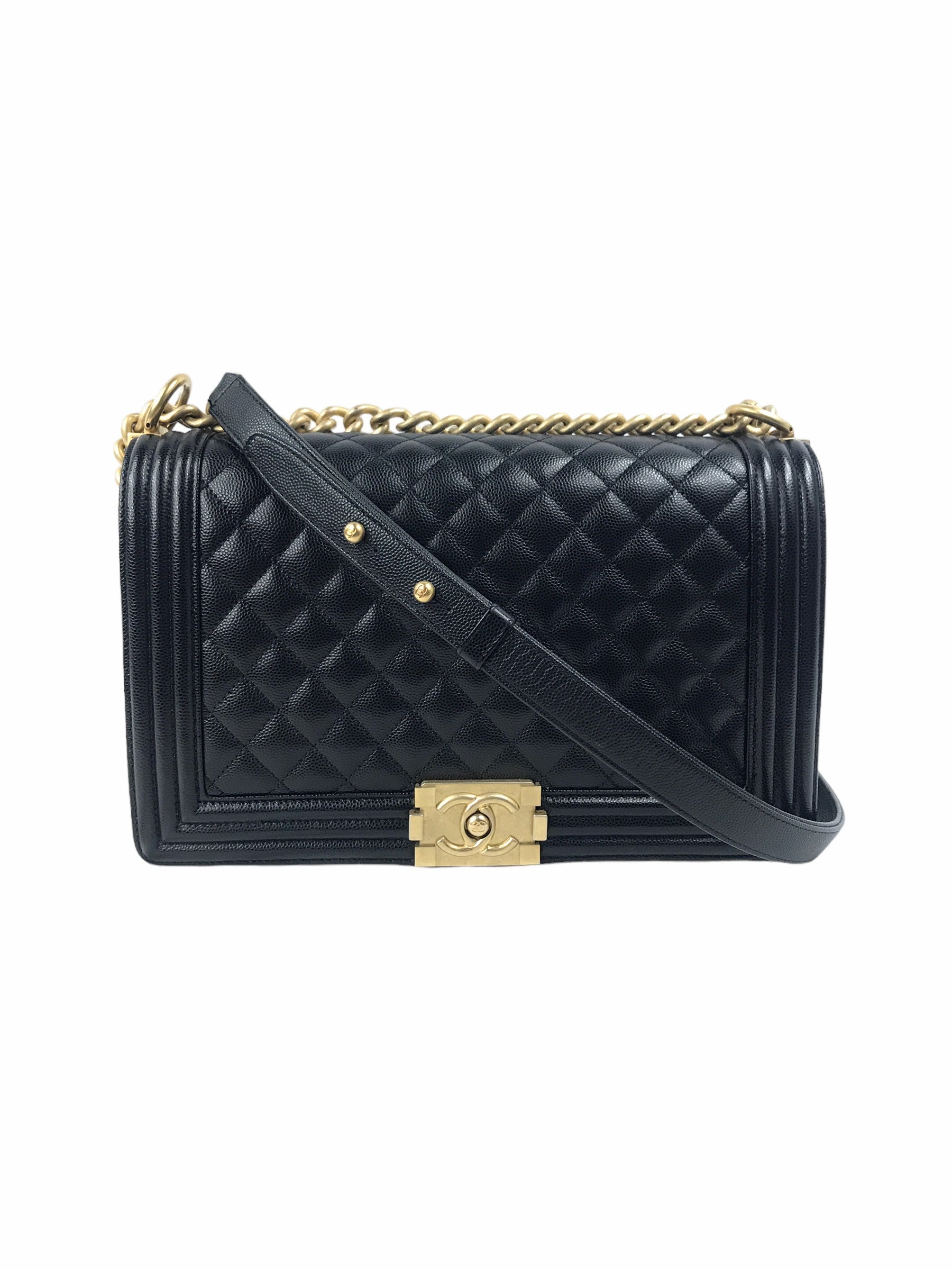 Black Caviar Quilted New Medium Boy Bag w/AGHW