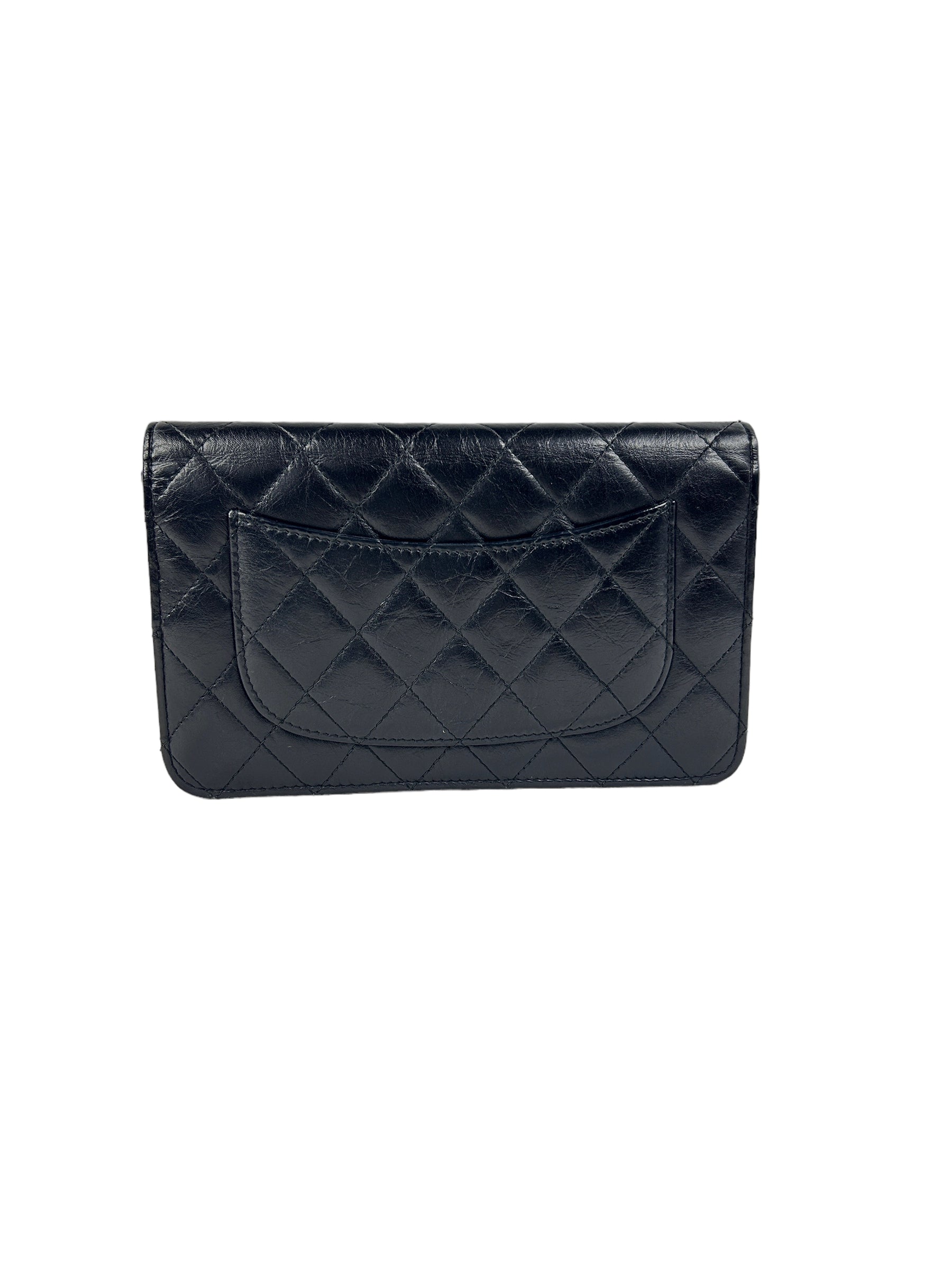 Black Quilted Aged Calfskin Charm Reissue Wallet On Chain w/RHW