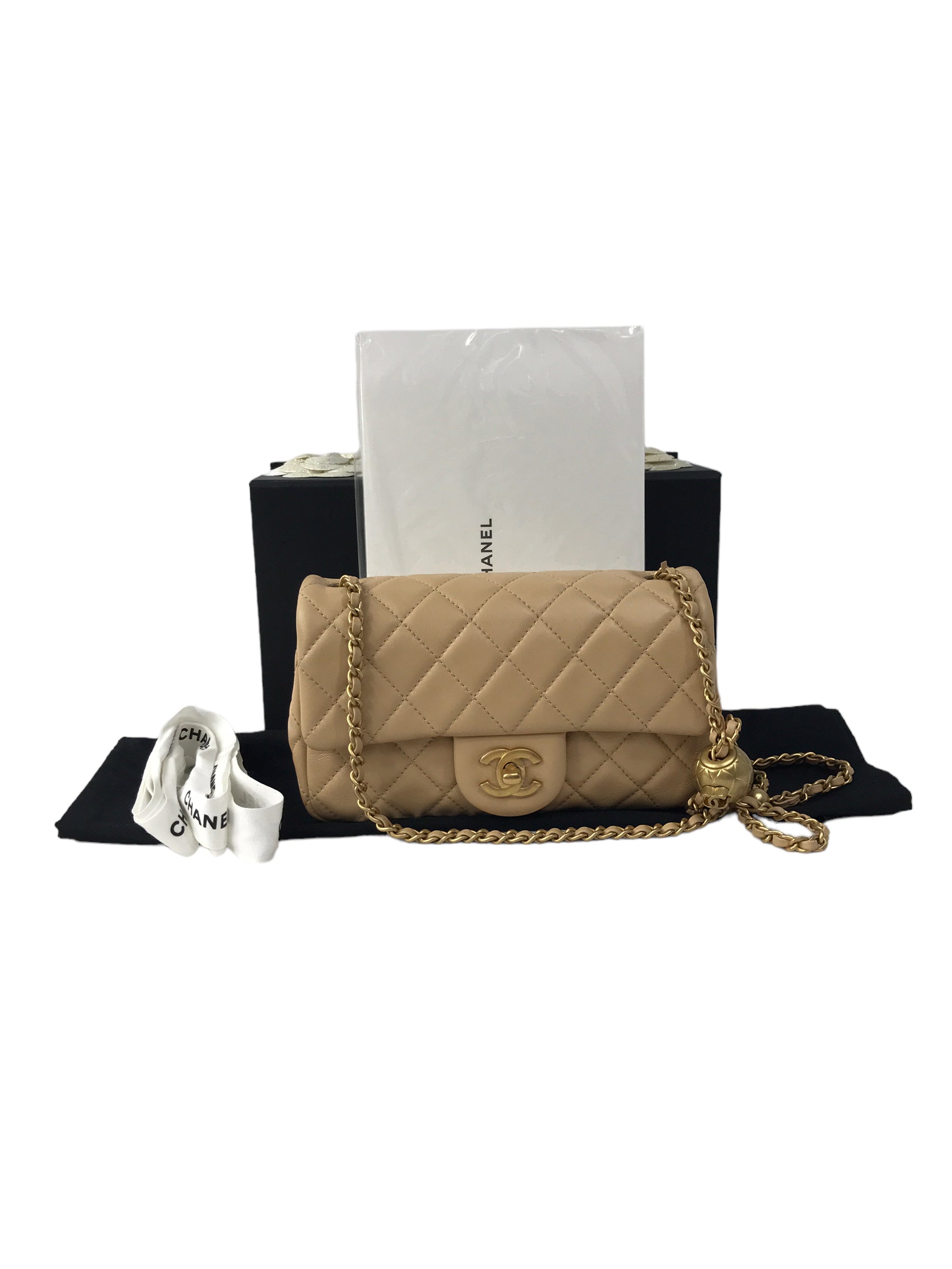 Lambskin Quilted Leather Mini Rectangle Pearl Crush w/AGHW