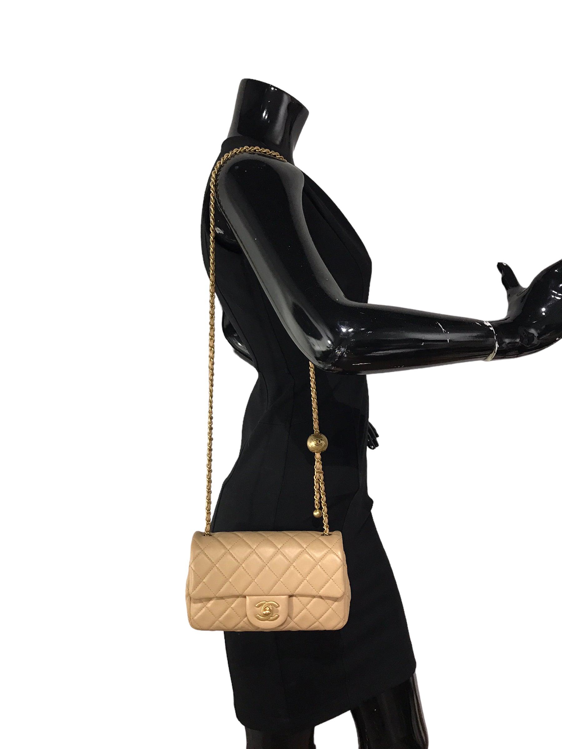 Lambskin Quilted Leather Mini Rectangle Pearl Crush w/AGHW