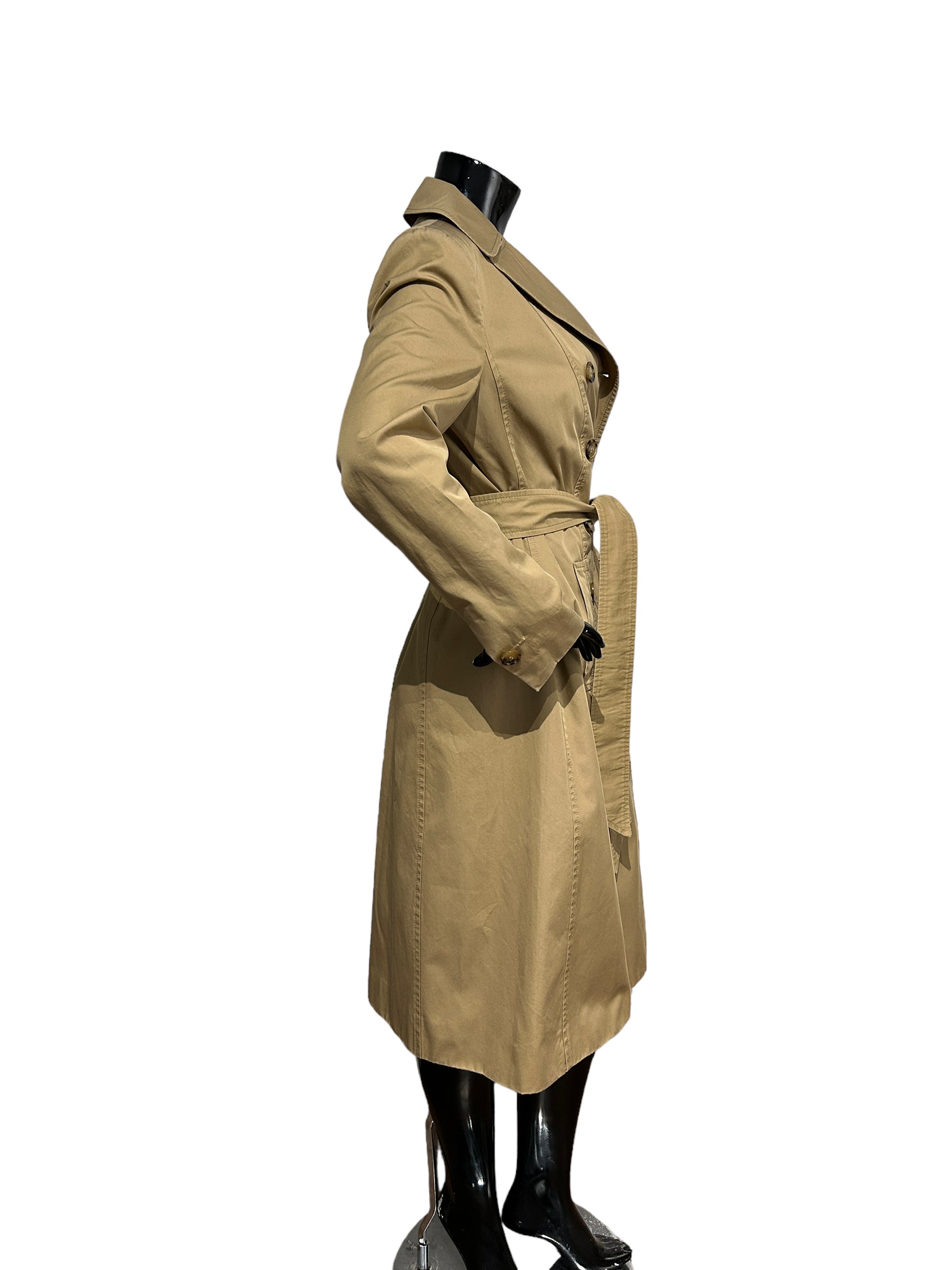Beige Cotton Double Breasted Trench Coat