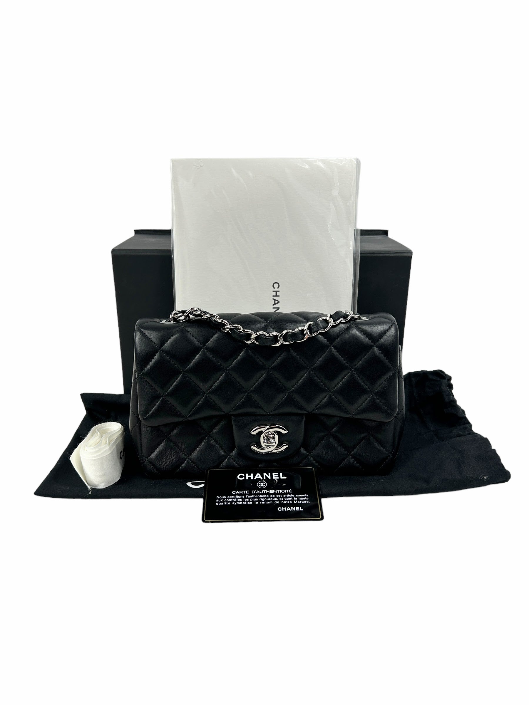 Black Quilted Lambskin Single Flap Mini Rectangle w/SHW