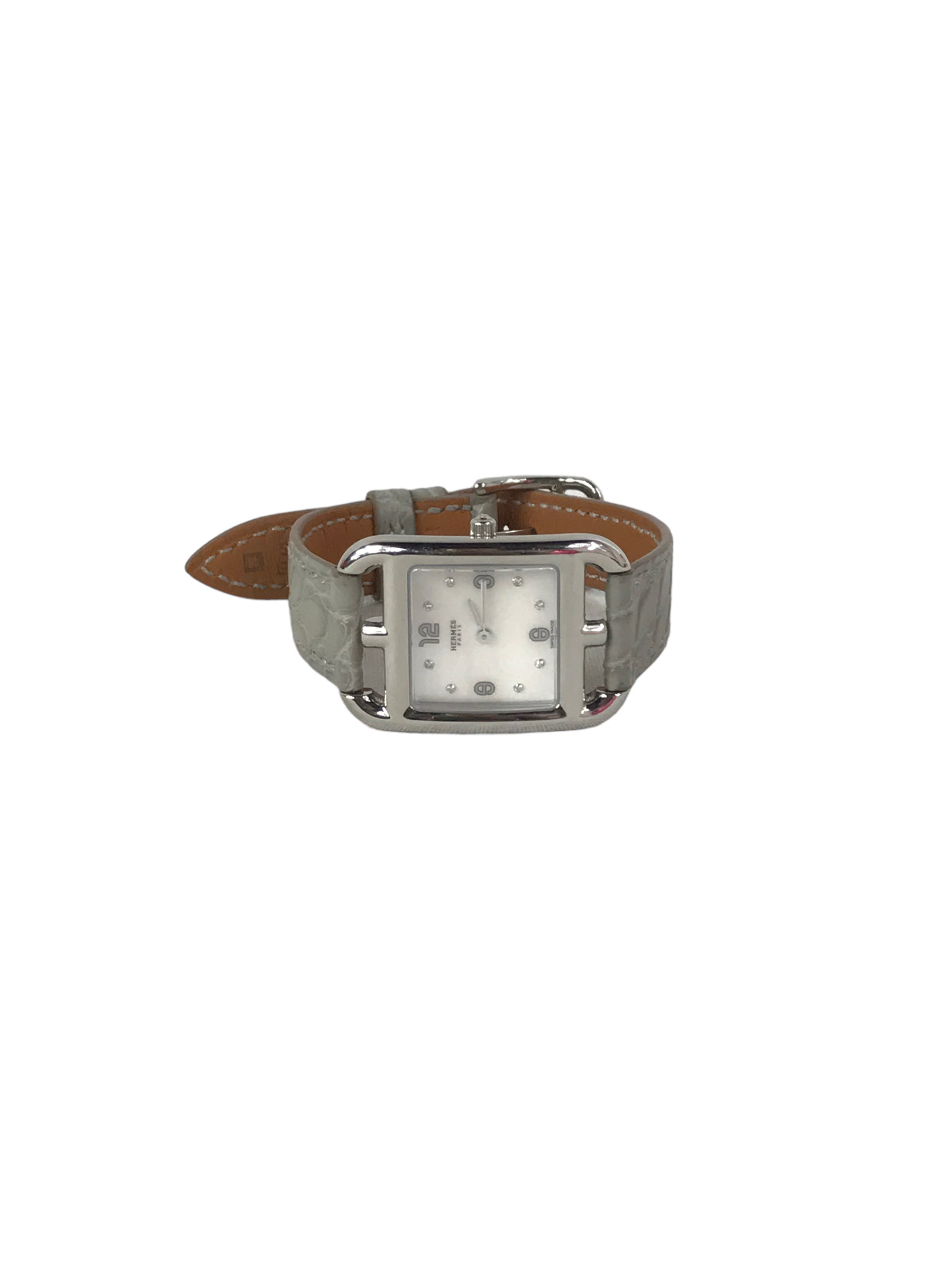 Montre Cap Code Diamond Mother Of Pearl Quartz Watch w/Grey Crocodile Strap