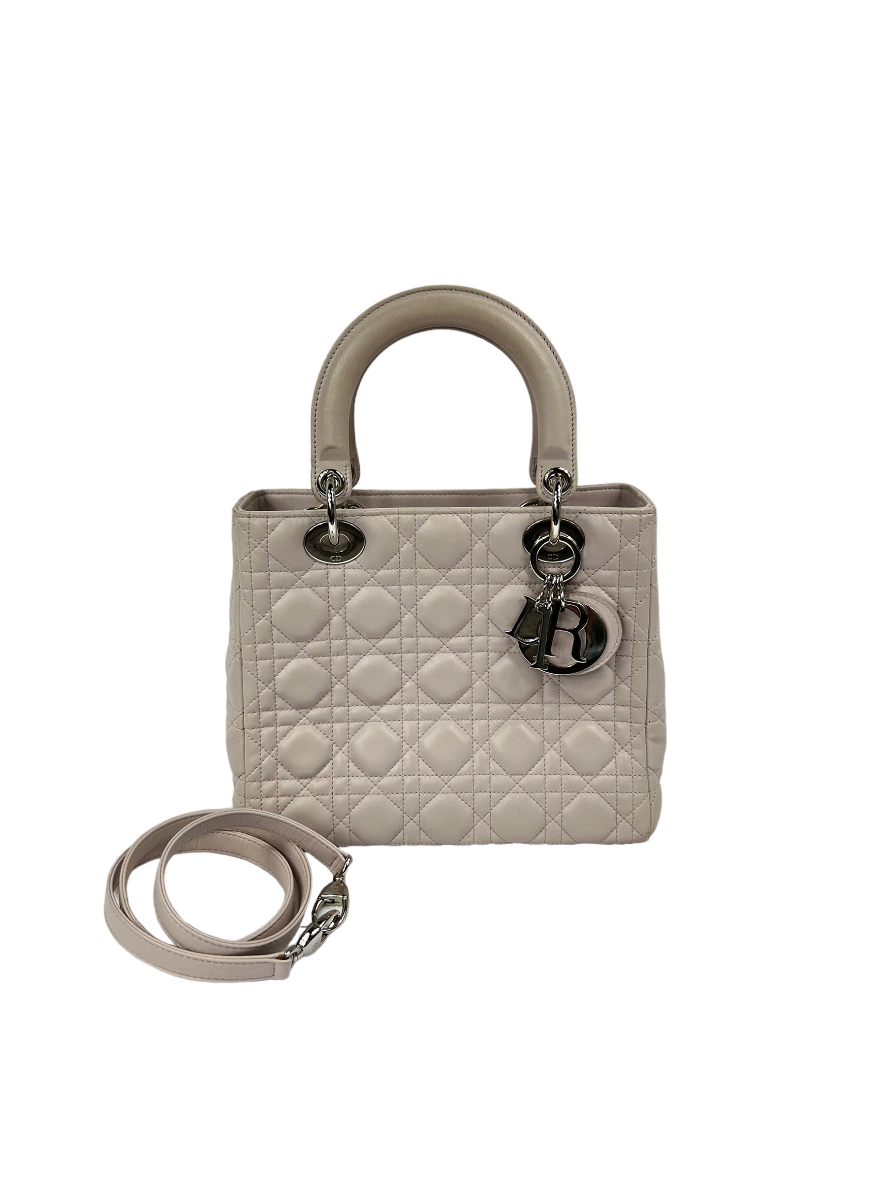 Quilted Medium Light Pink Lambskin Leather Lady Dior w/SHW