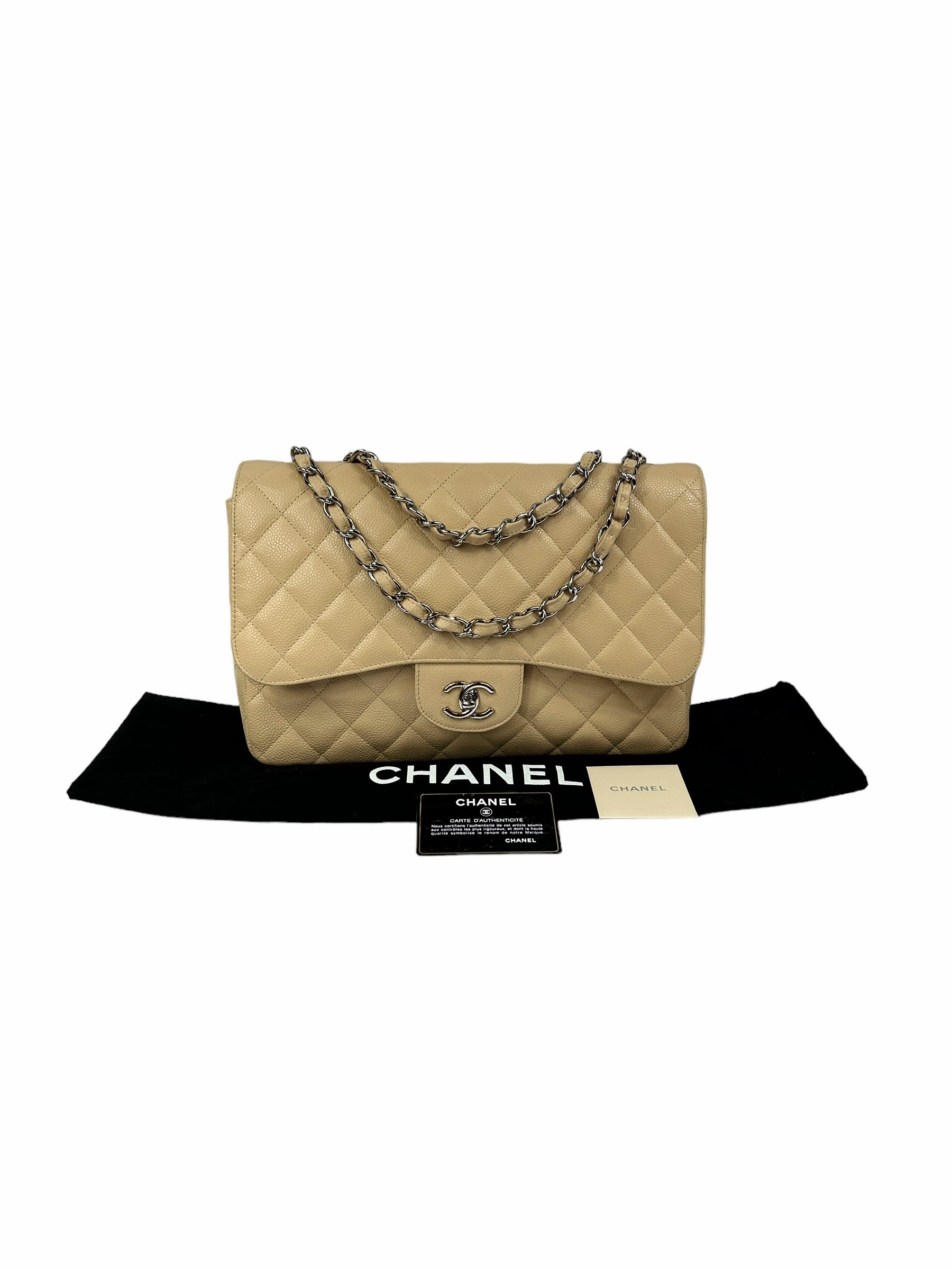 Beige Caviar Quilted Single Flap Jumbo w/SHW