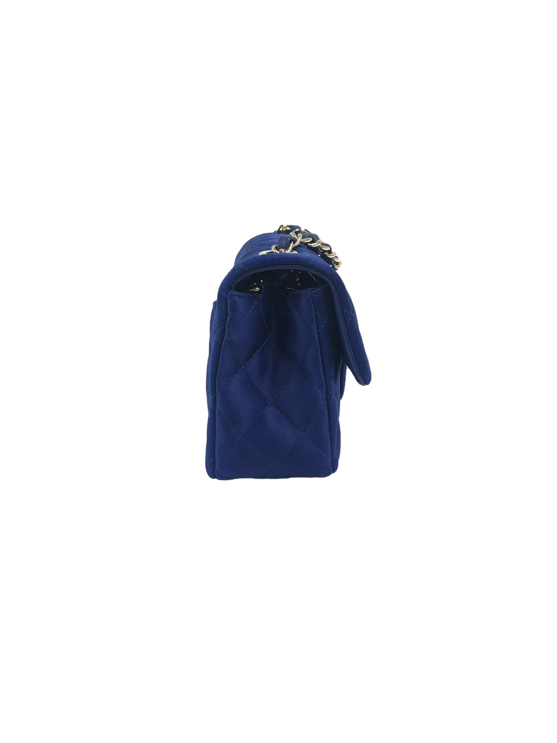 Blue Satin Silk Quilted Single Flap Mini Rectangle w/GHW