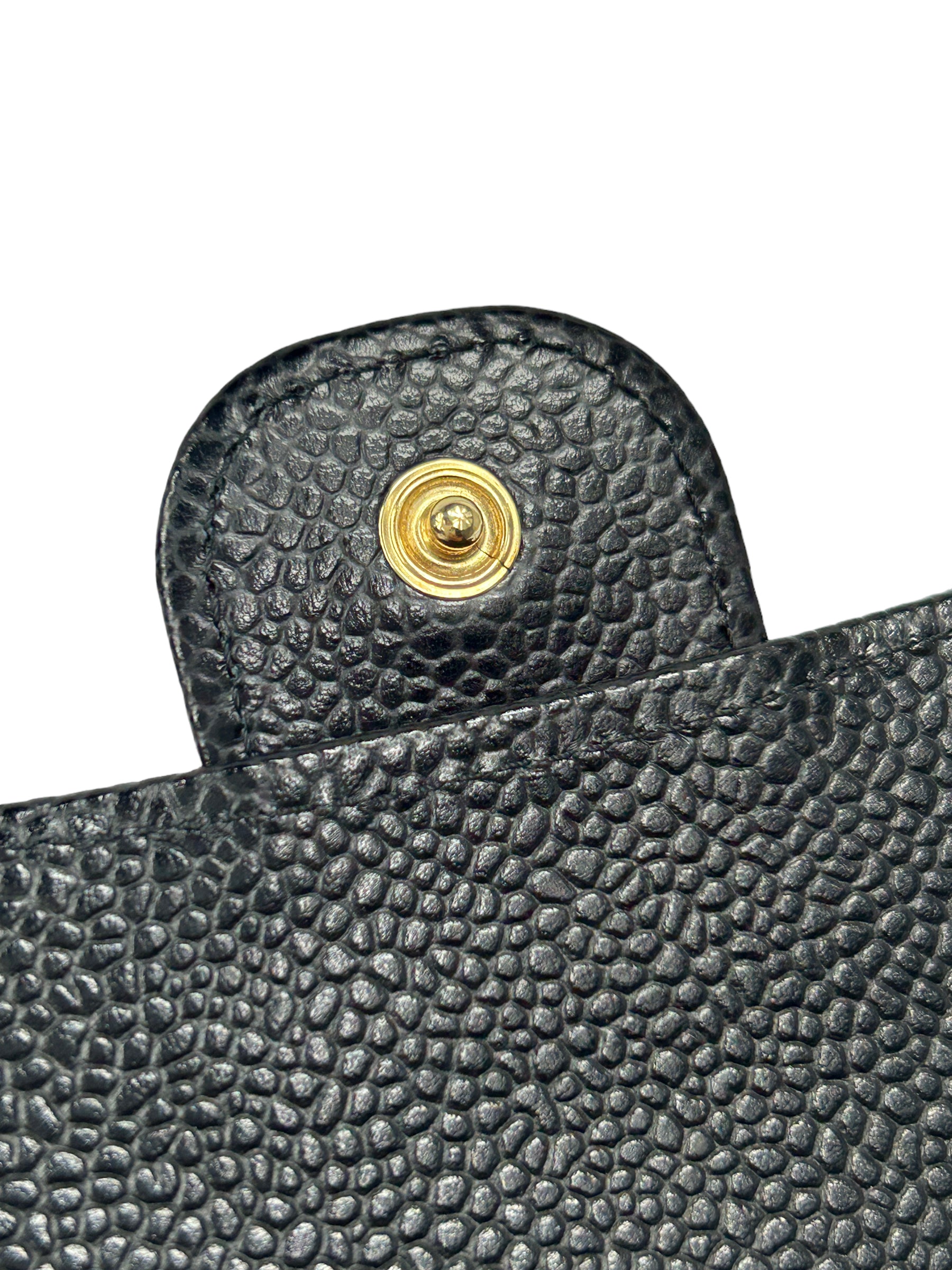 Black Caviar Quilted Leather Medium Flap Wallet w/GHW