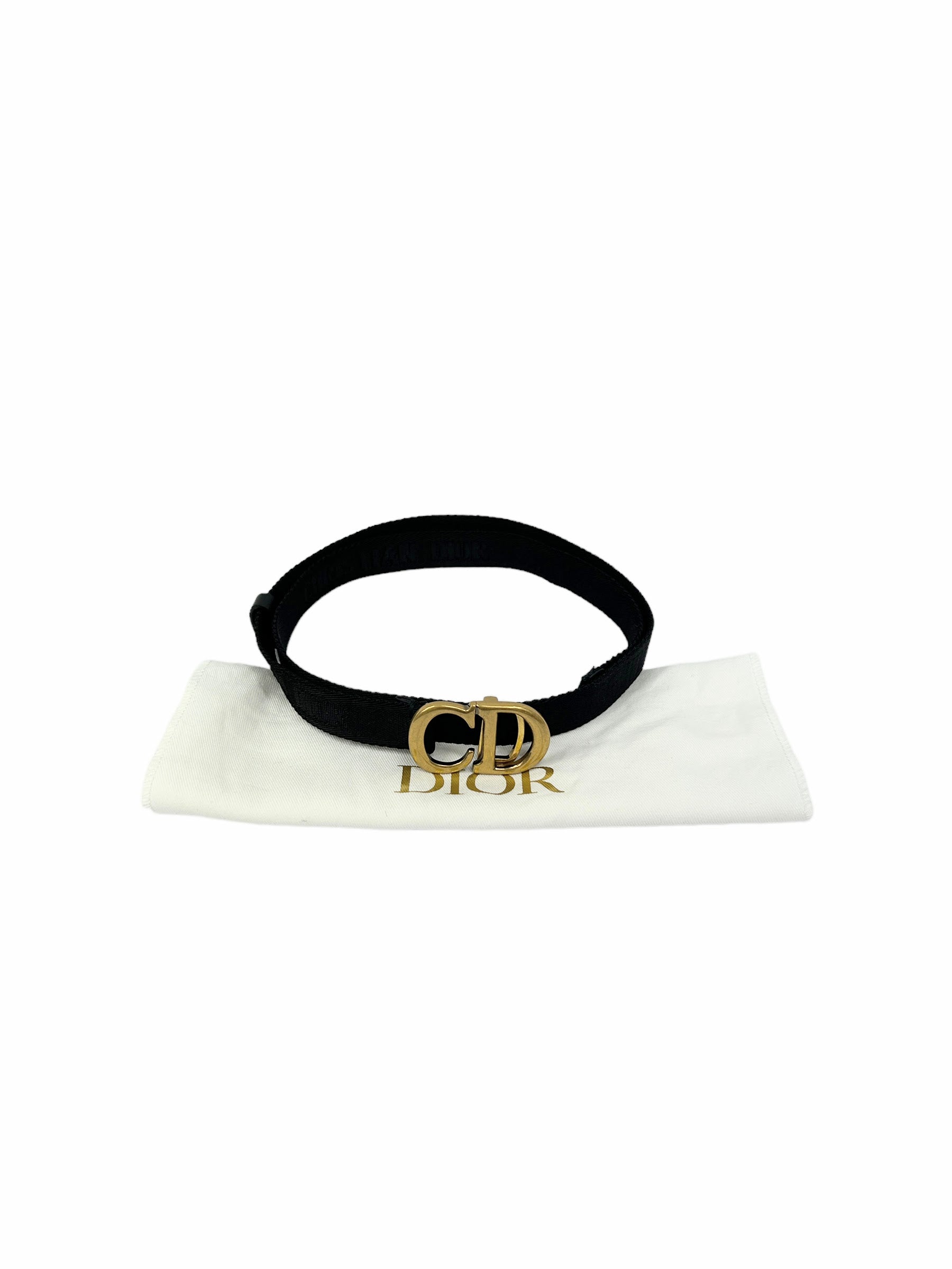 Thin Black Jacquard Logo Saddle Belt w/AGHW