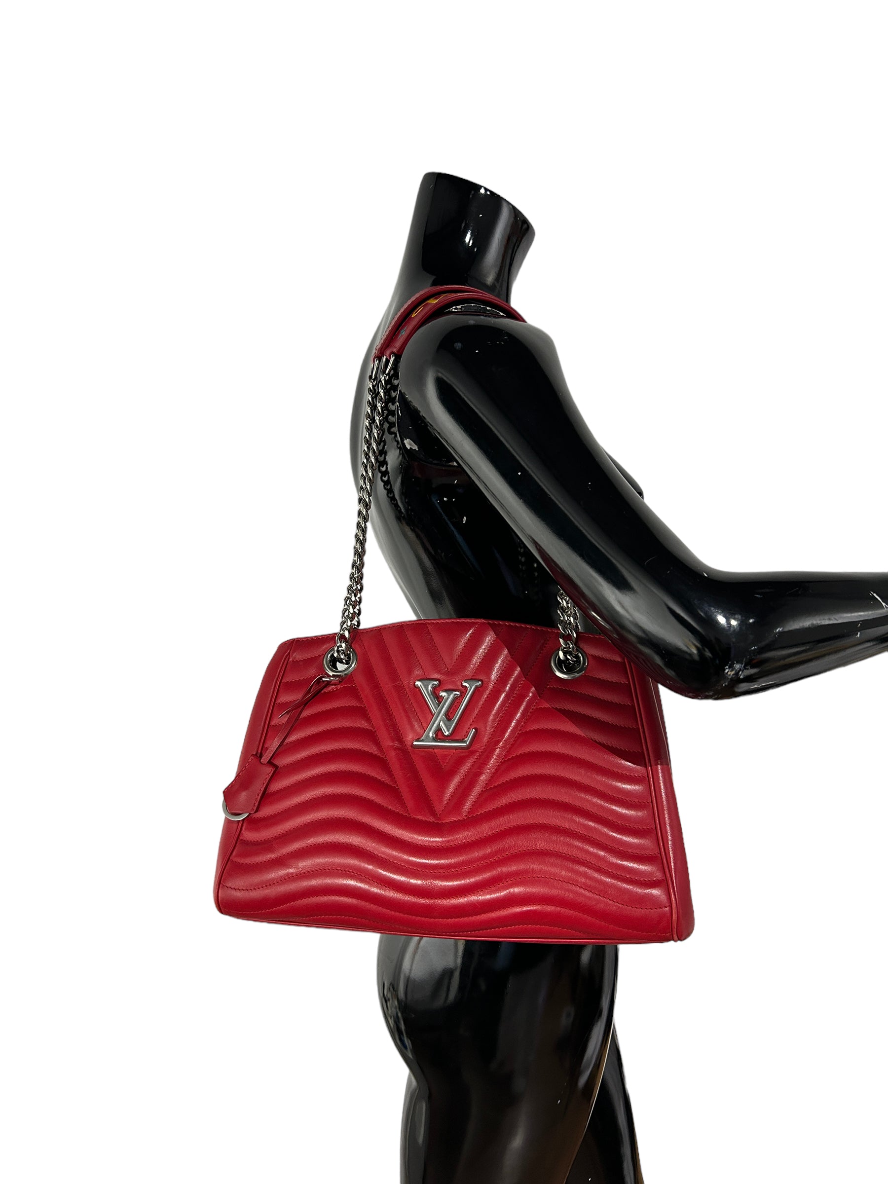 Red Calfskin Chevron Leather Wave Bag w/SHW