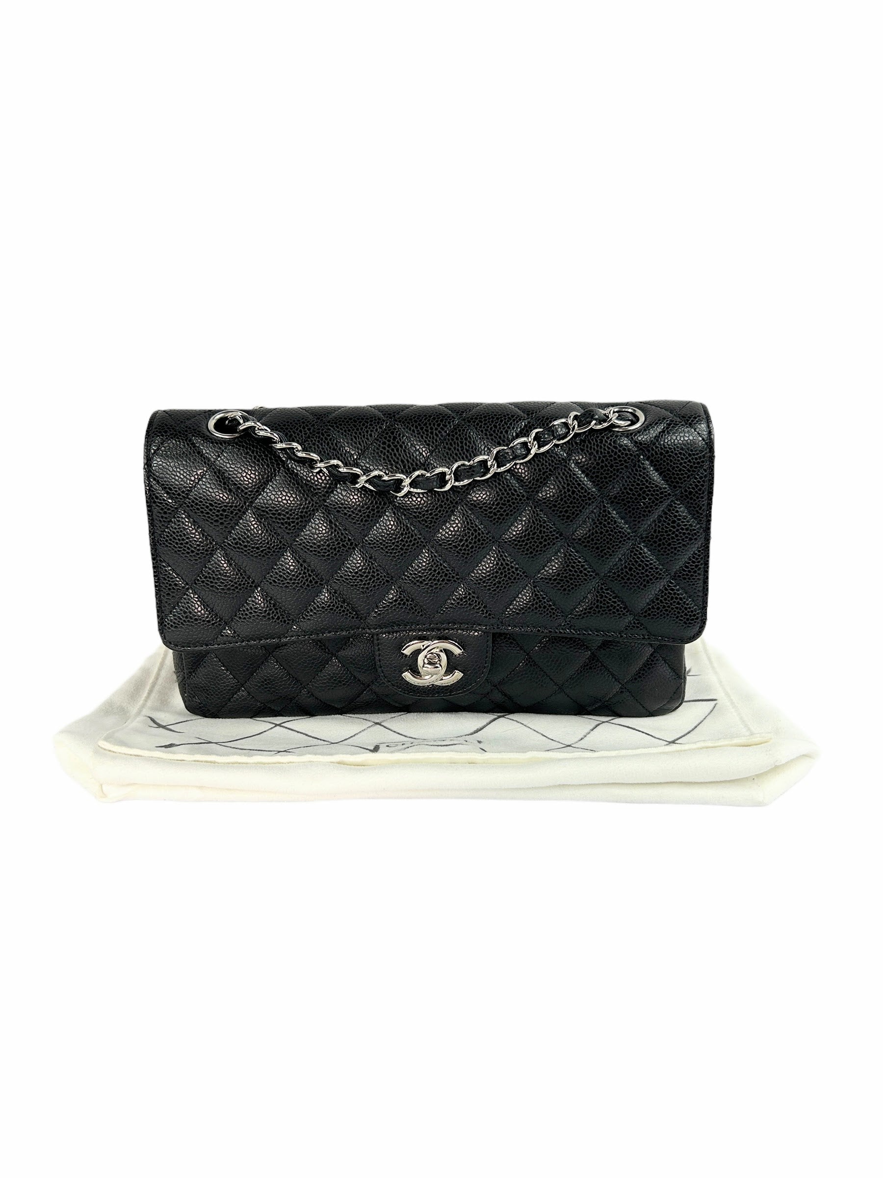 Black Quilted Caviar Double Classic Medium Flap Bag w/SHW- PENDING