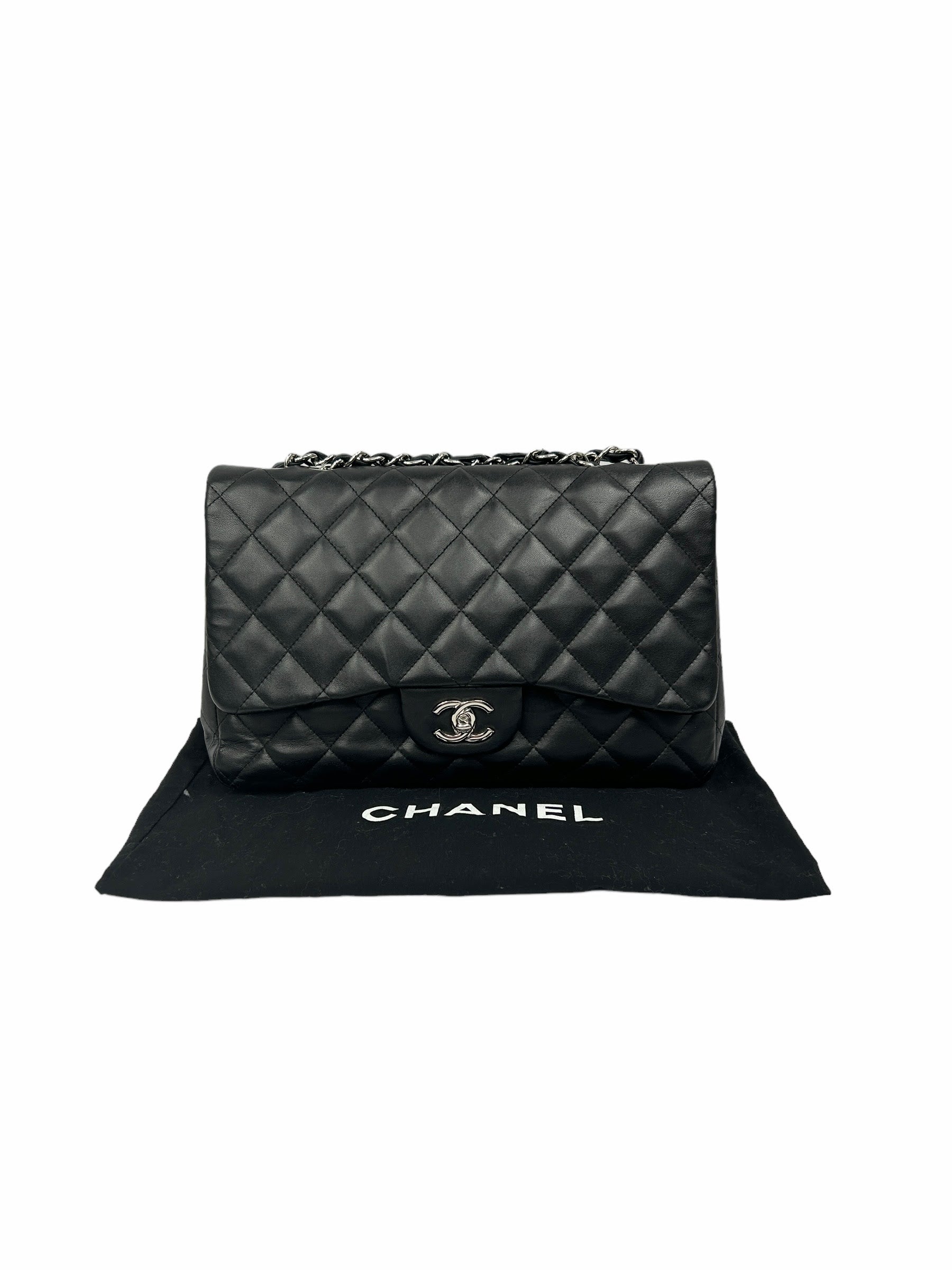 black Quilted Lambskin Single Flap Classic Jumbo w/SHW