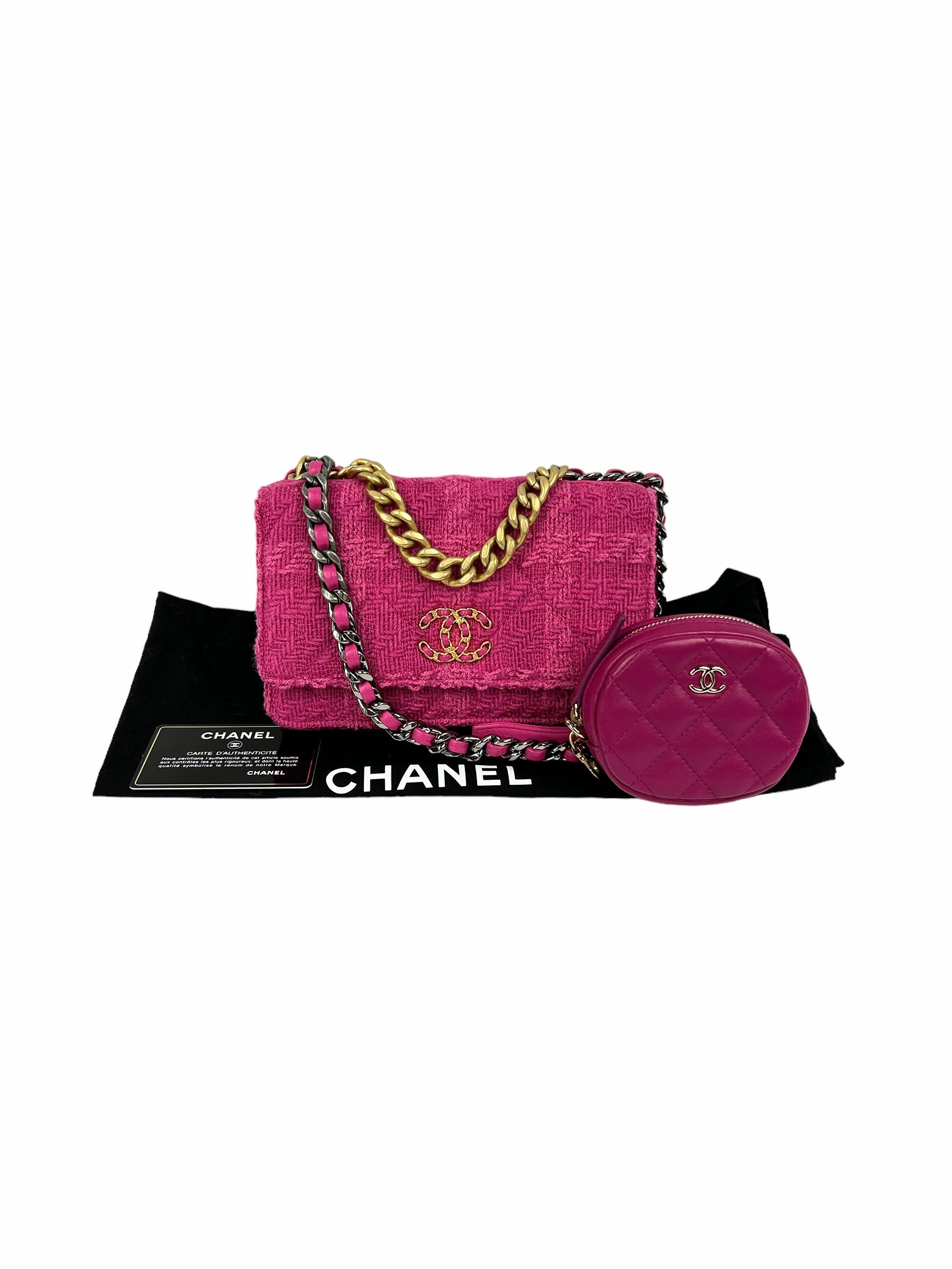 Hot Pink Tweed 19 Wallet On Chain w/AGHW/GHW/SHW/RHW- SOLD ON LAYAWAY