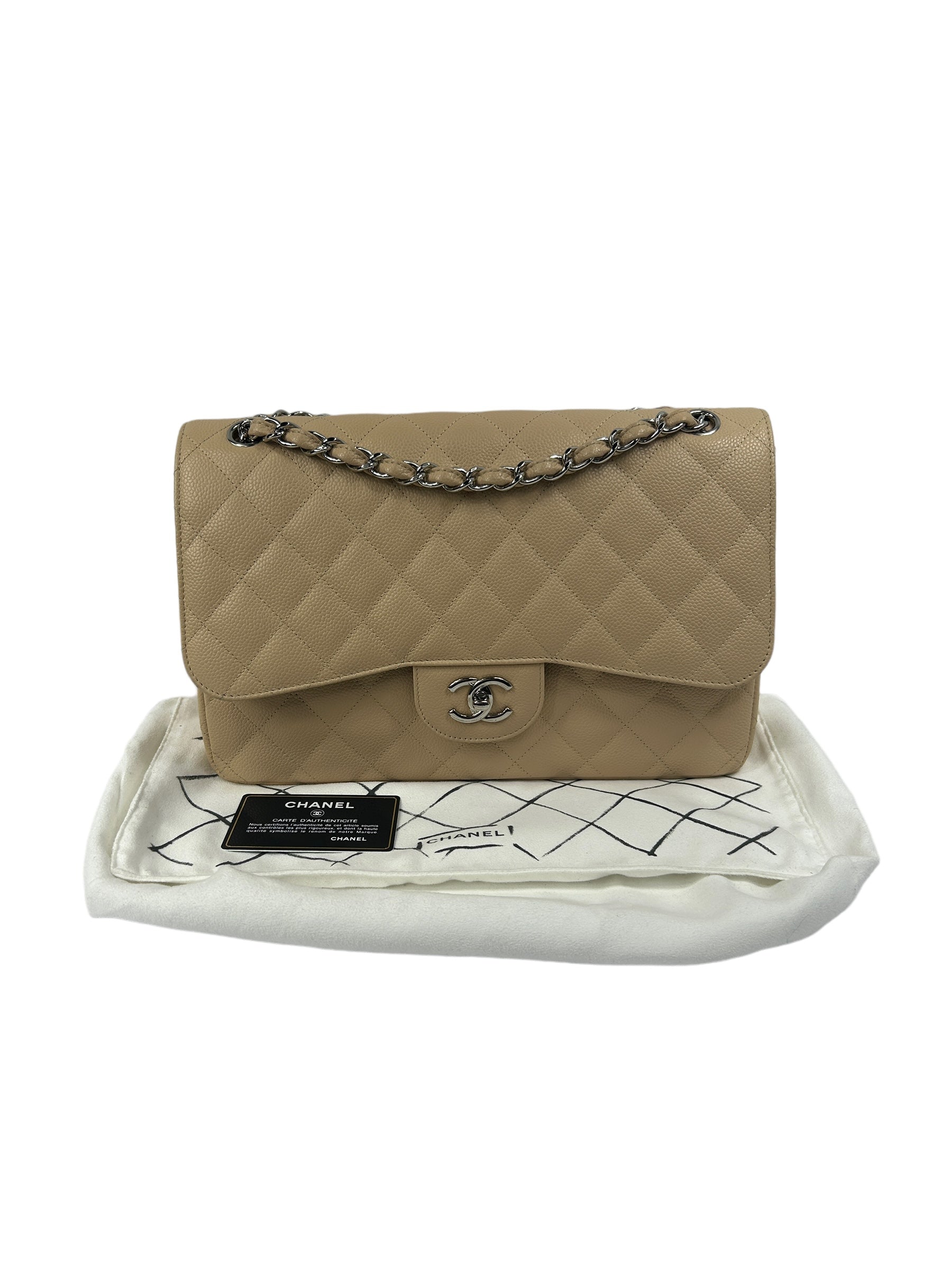 Nude Caviar Quilted Double Flap Jumbo w/SHW