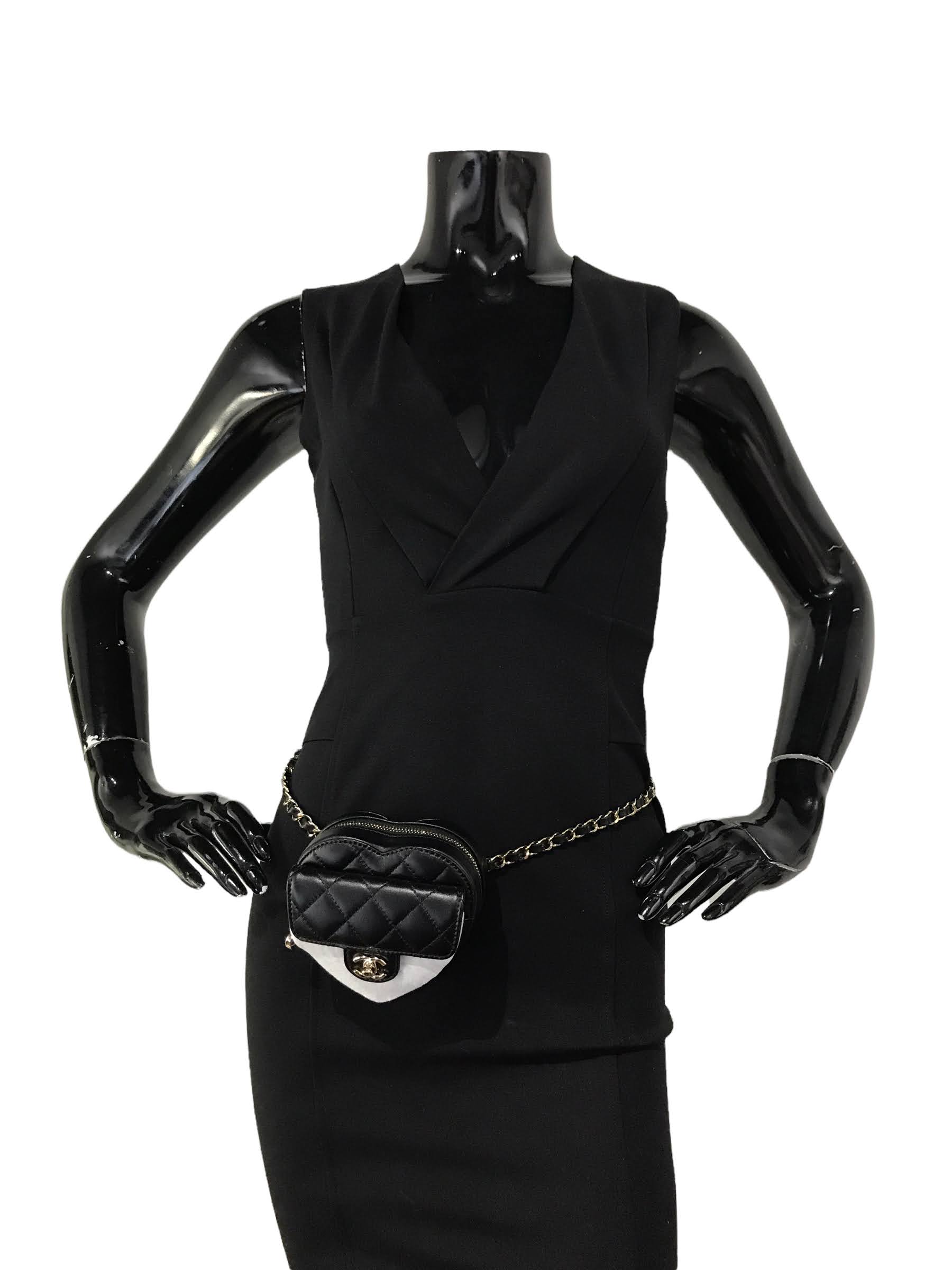 Black Quilted Lambskin Leather Mini Heart Belt Bag w/GHW