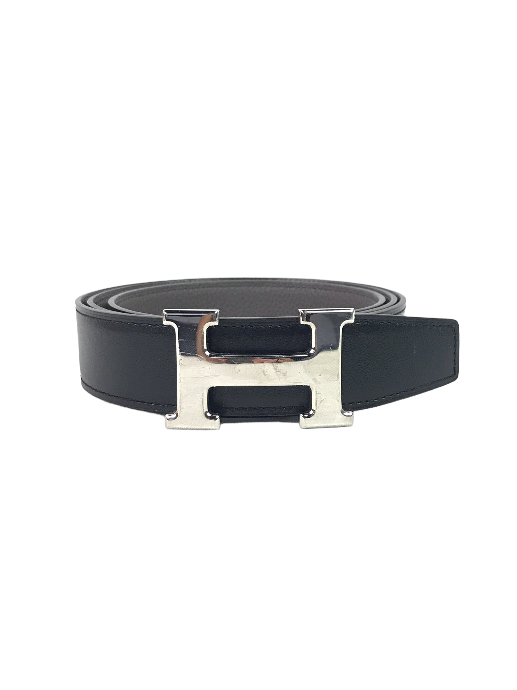 Black Box Calf/Etain Togo Leather H Belt W/PHW