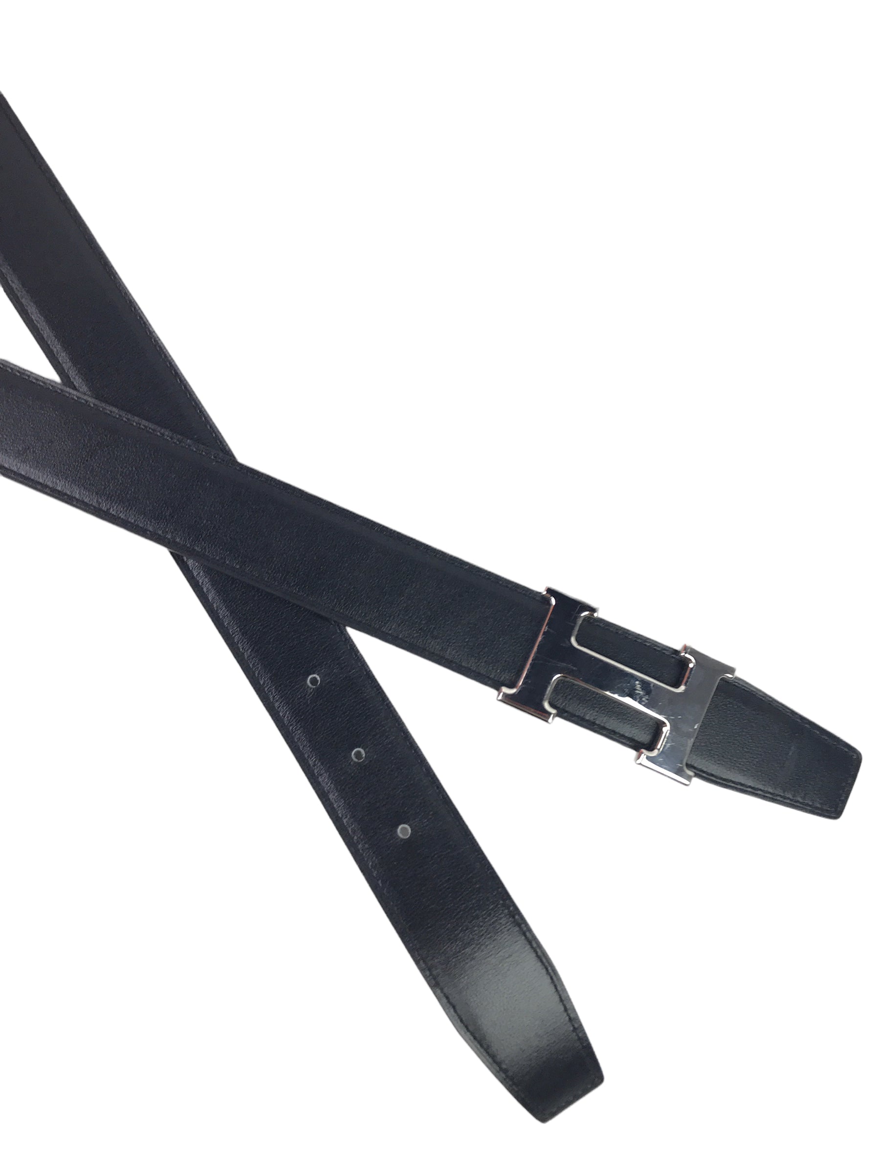 Black Box Calf/Etain Togo Leather H Belt W/PHW