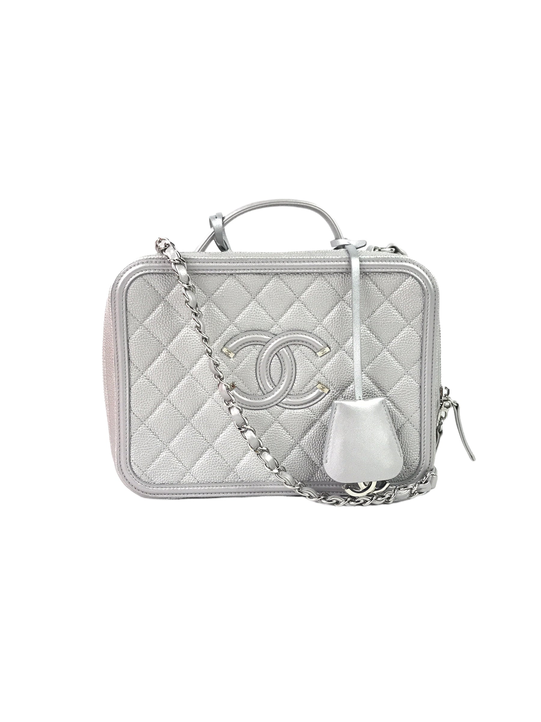 Caviar Silver Large CC Vanity Case Bag W/SHW