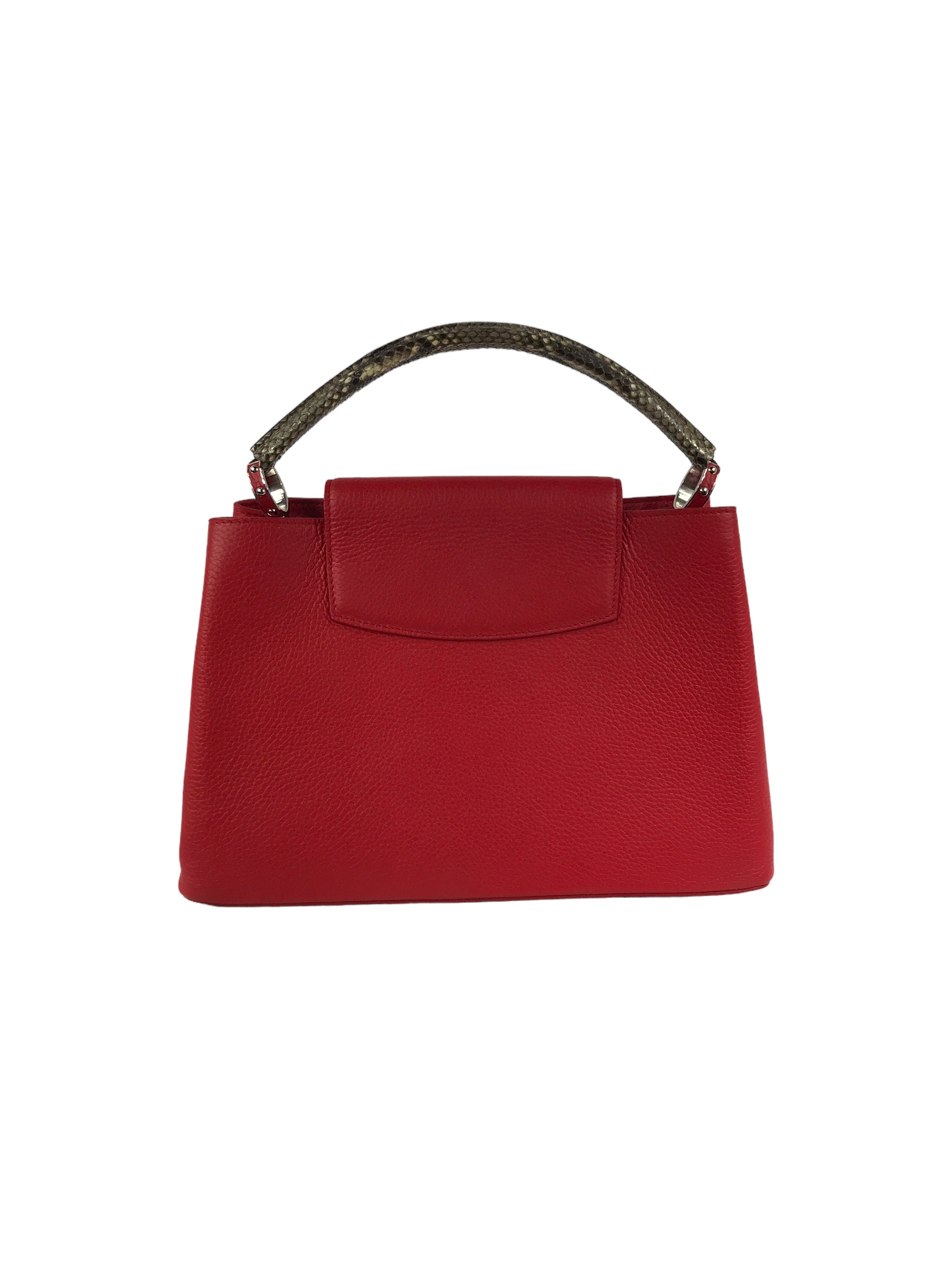 Red Grained Leather Capucines MM W/Python Handle