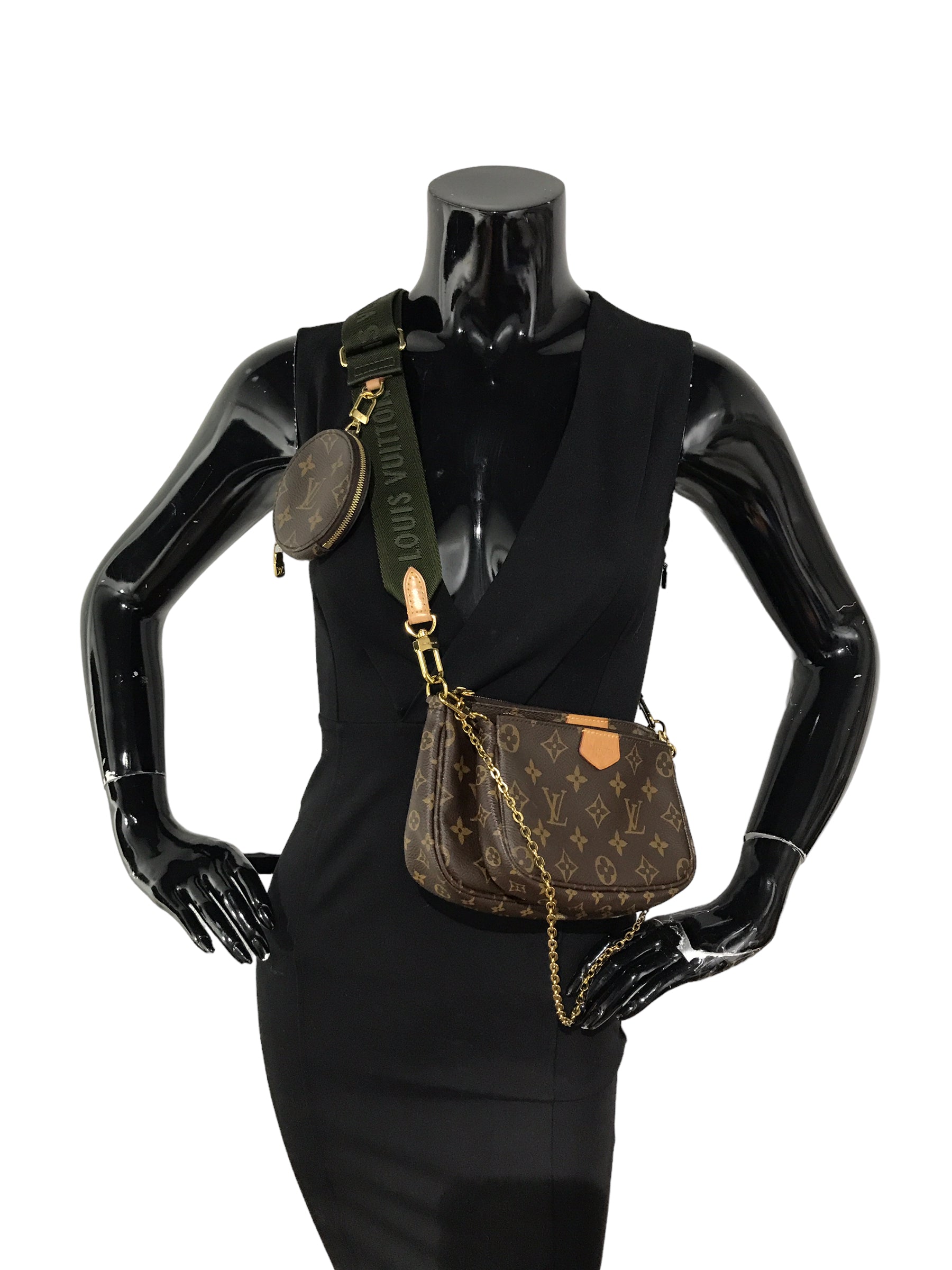 Monogram Coated Canvas Multi Pochette Khaki W/GHW