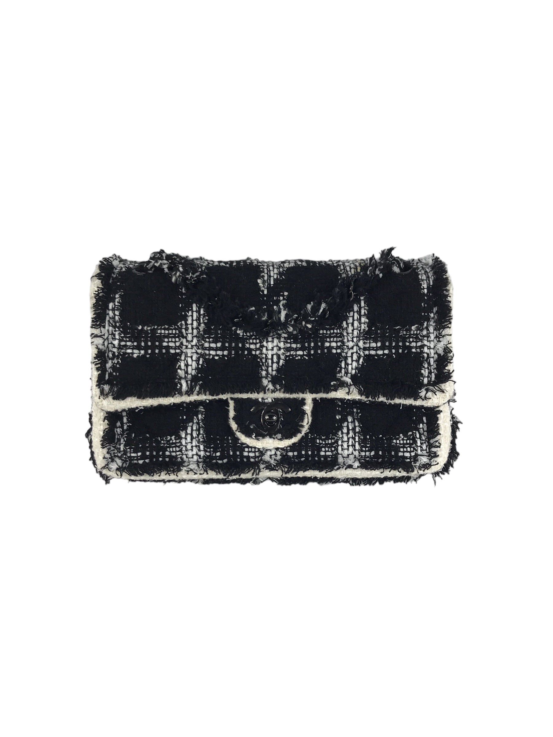 Black/White Tweed Double Flap Medium So Black Bag