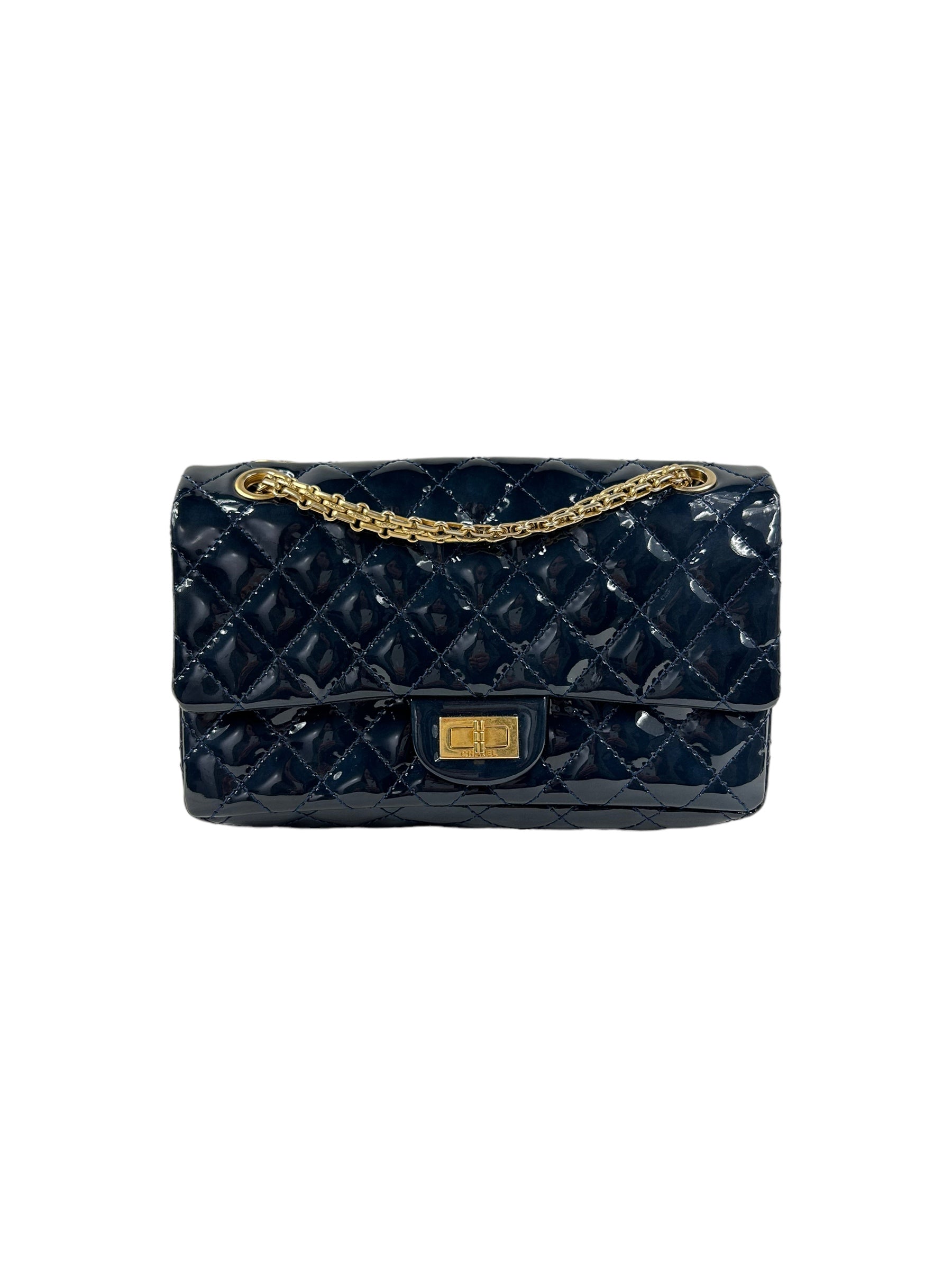 Chanel Dark Navy Blue Patent Quilted Reissue Flap W/AGHW