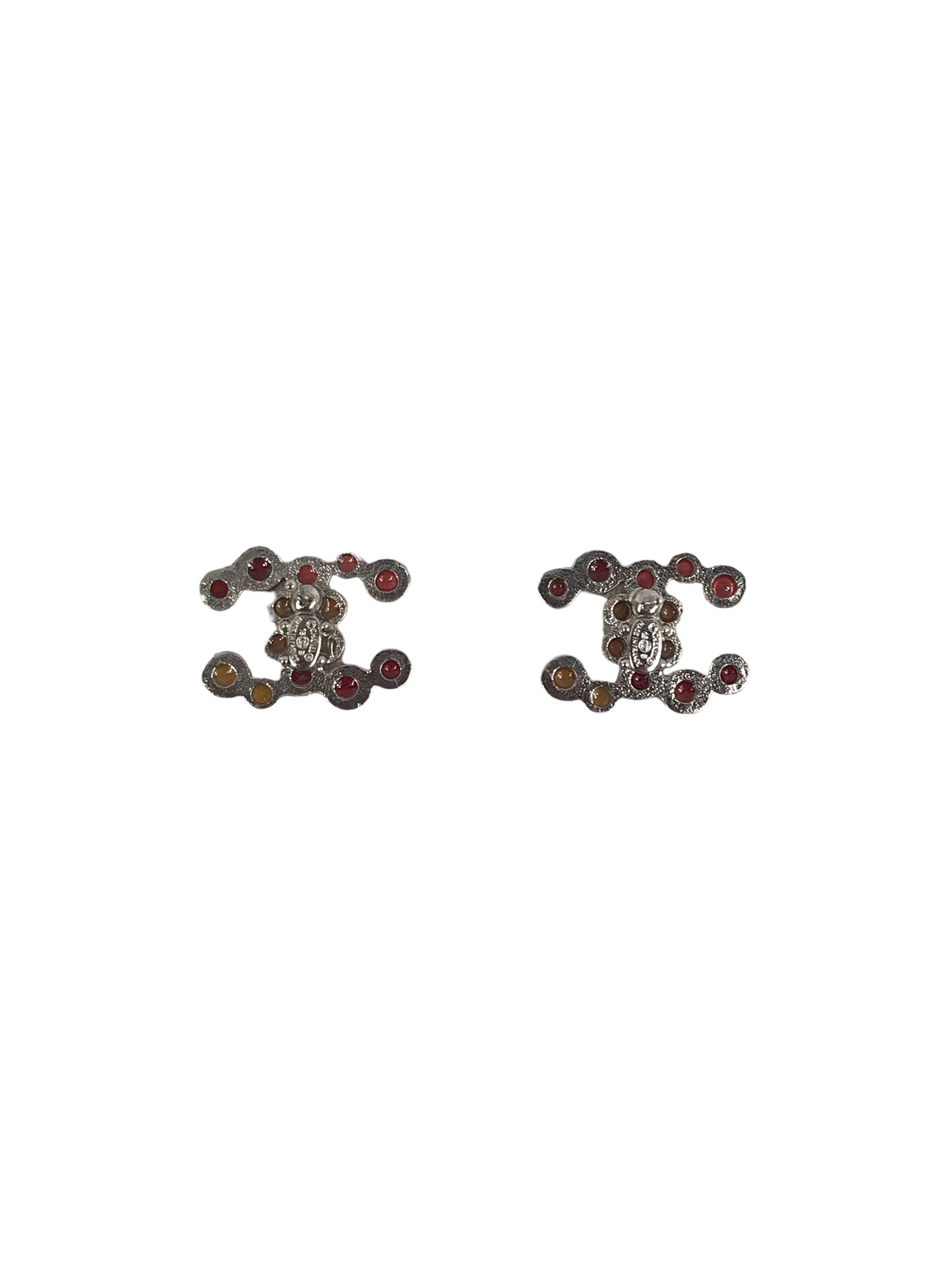 CC Red/Pink Crystal Stud Earrings W/SHW