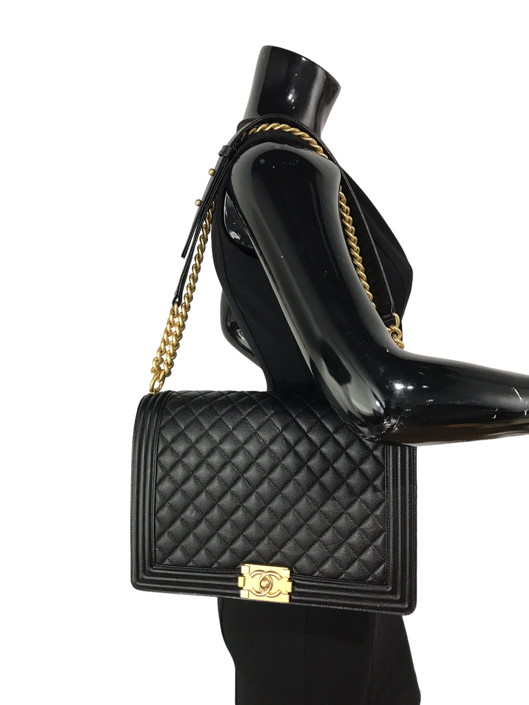 Black Caviar Quilted Large Boy Bag W/AGHW