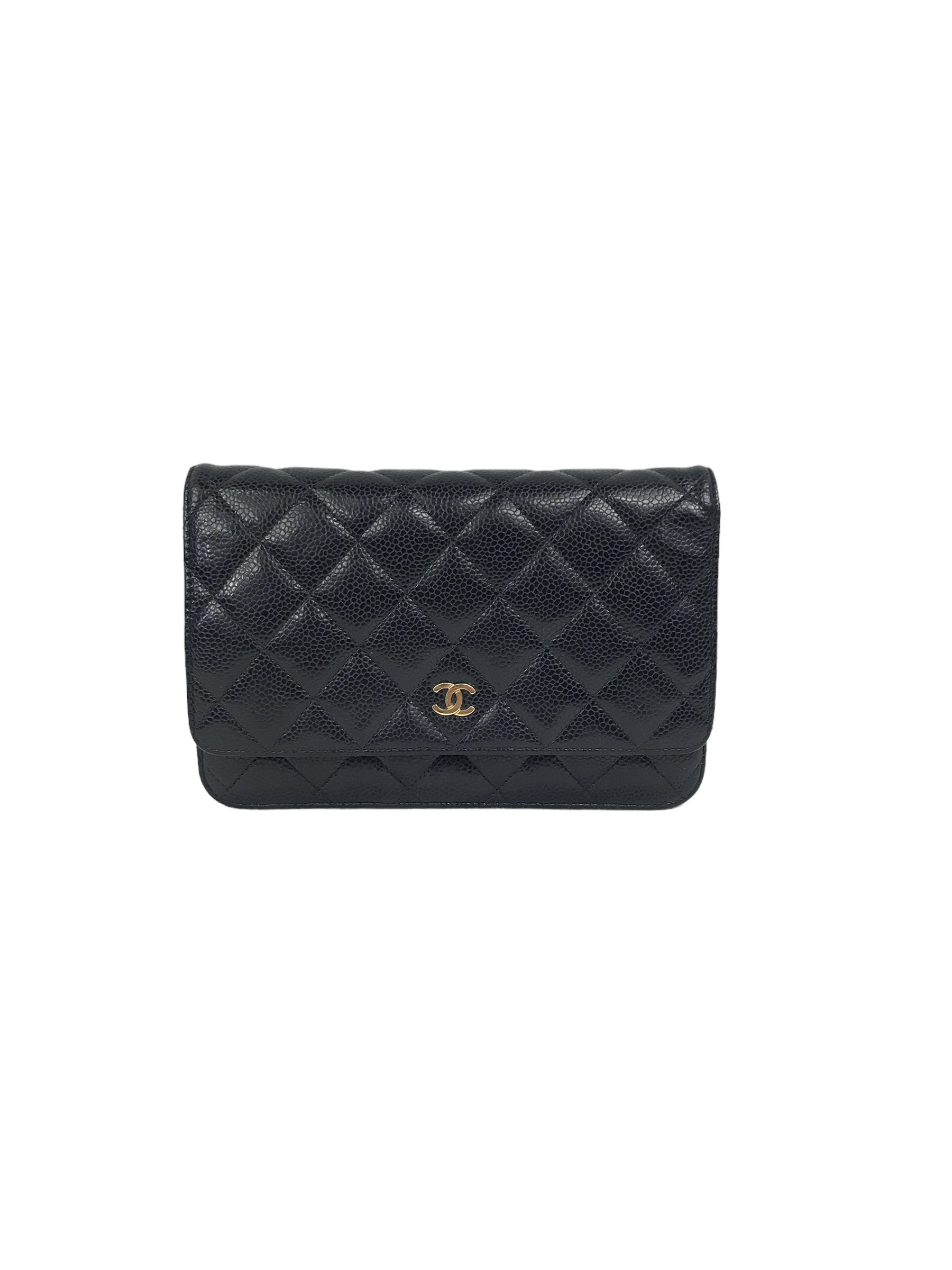 Black Caviar Quilted Wallet On Chain W/GHW