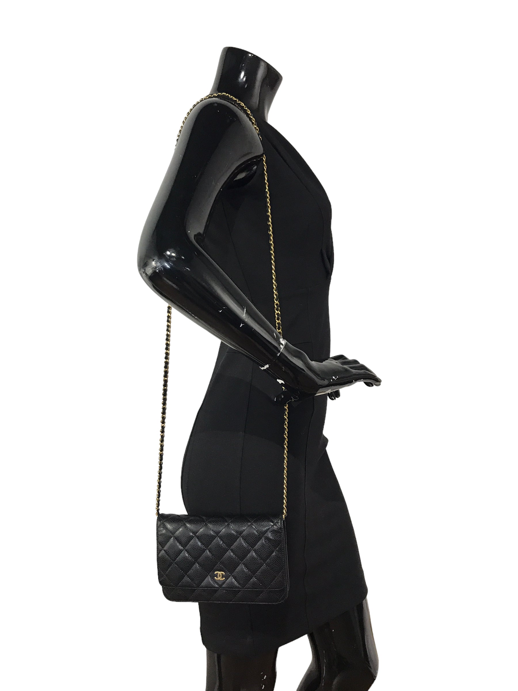Black Caviar Quilted Wallet On Chain W/GHW