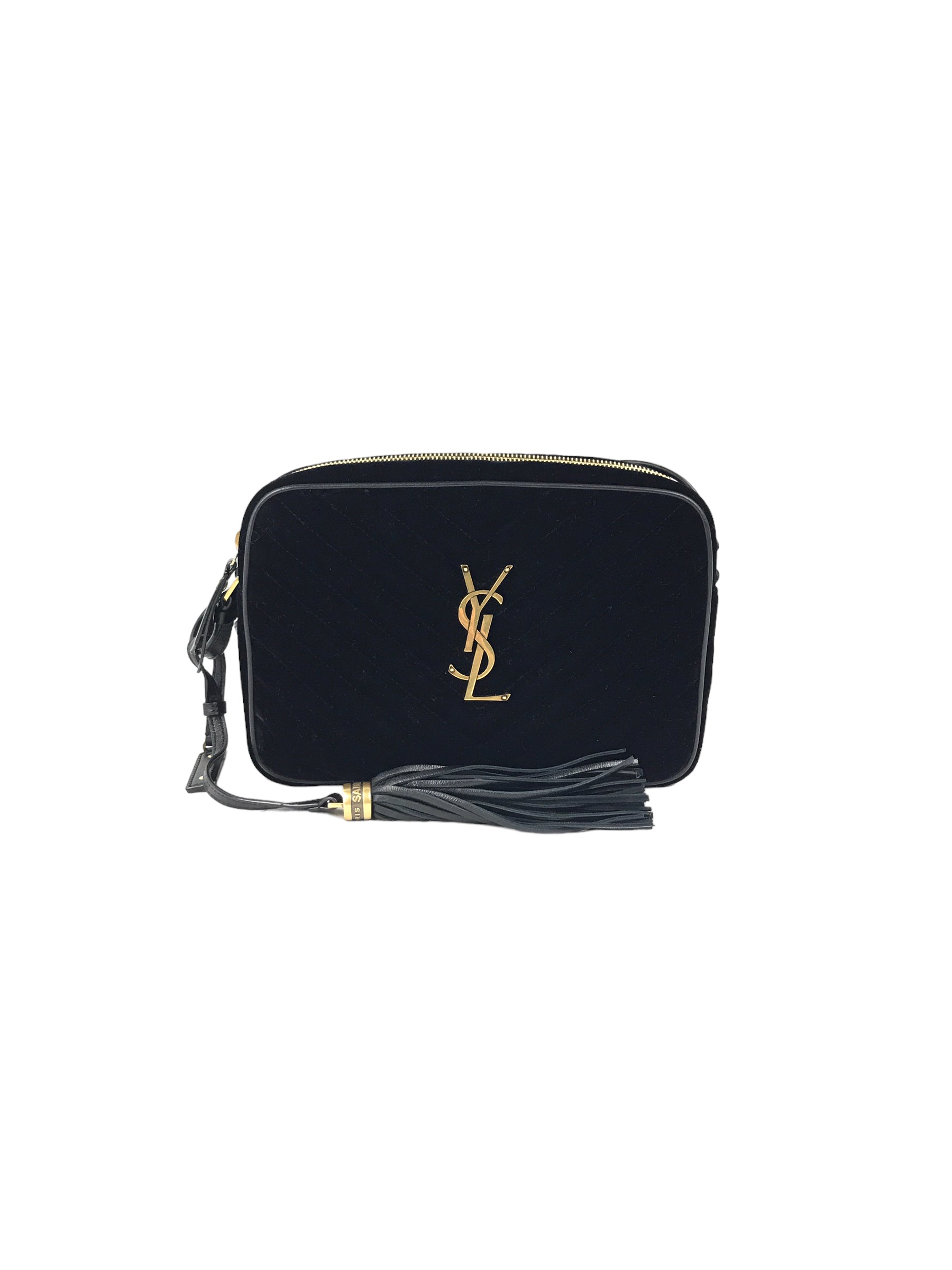 Black Medium Lou YSL Velvet Camera Bag w/AGHW