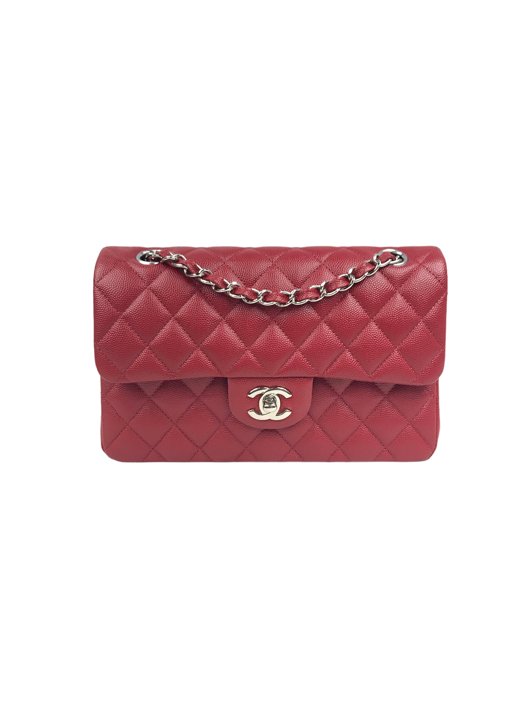 17B Red Caviar Quilted Double Flap Small W/SHW