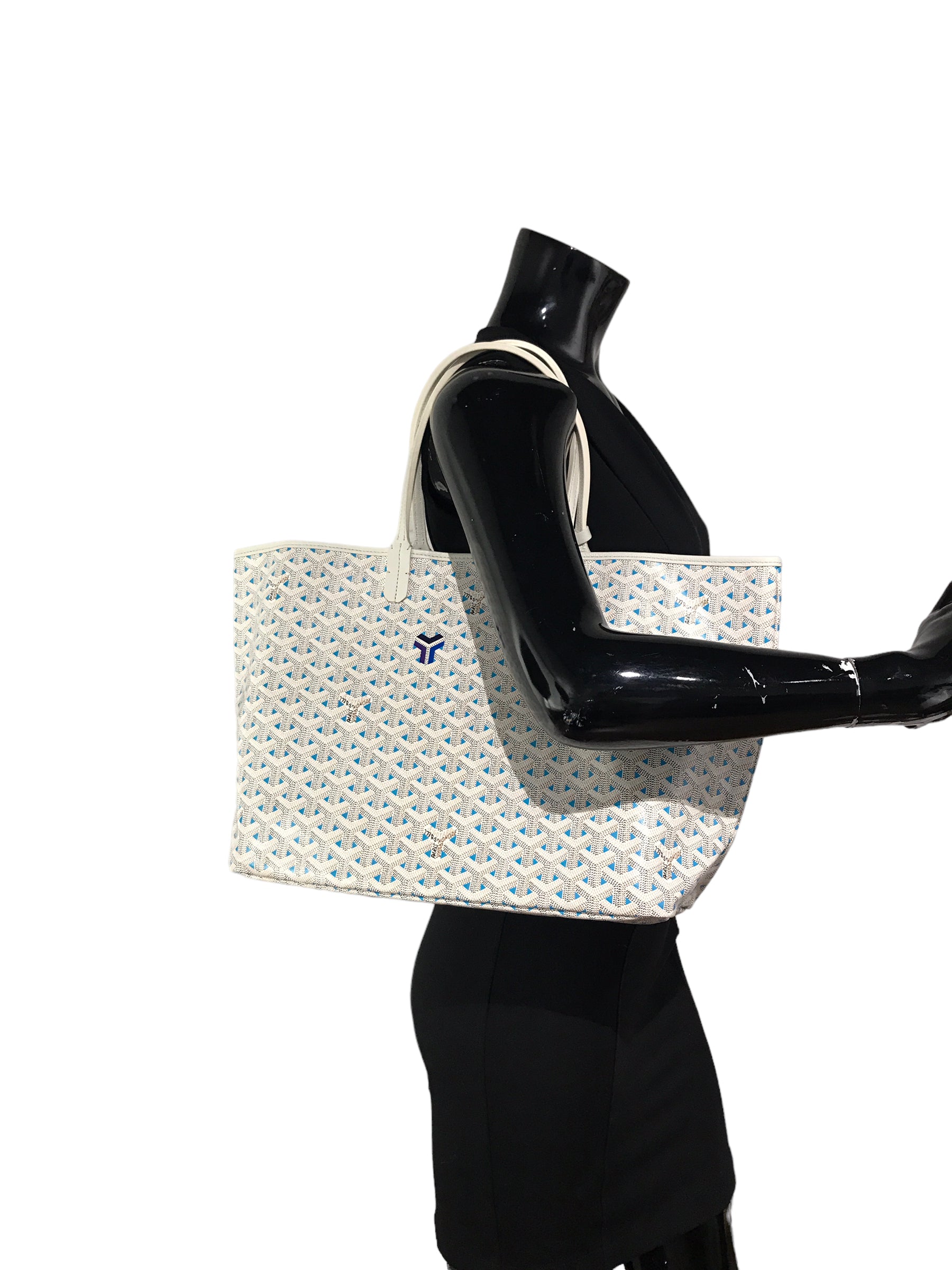 Limited Edition Blue and White Goyardine Canvas and Calfskin Saint Louis Claire-Voie PM Tote