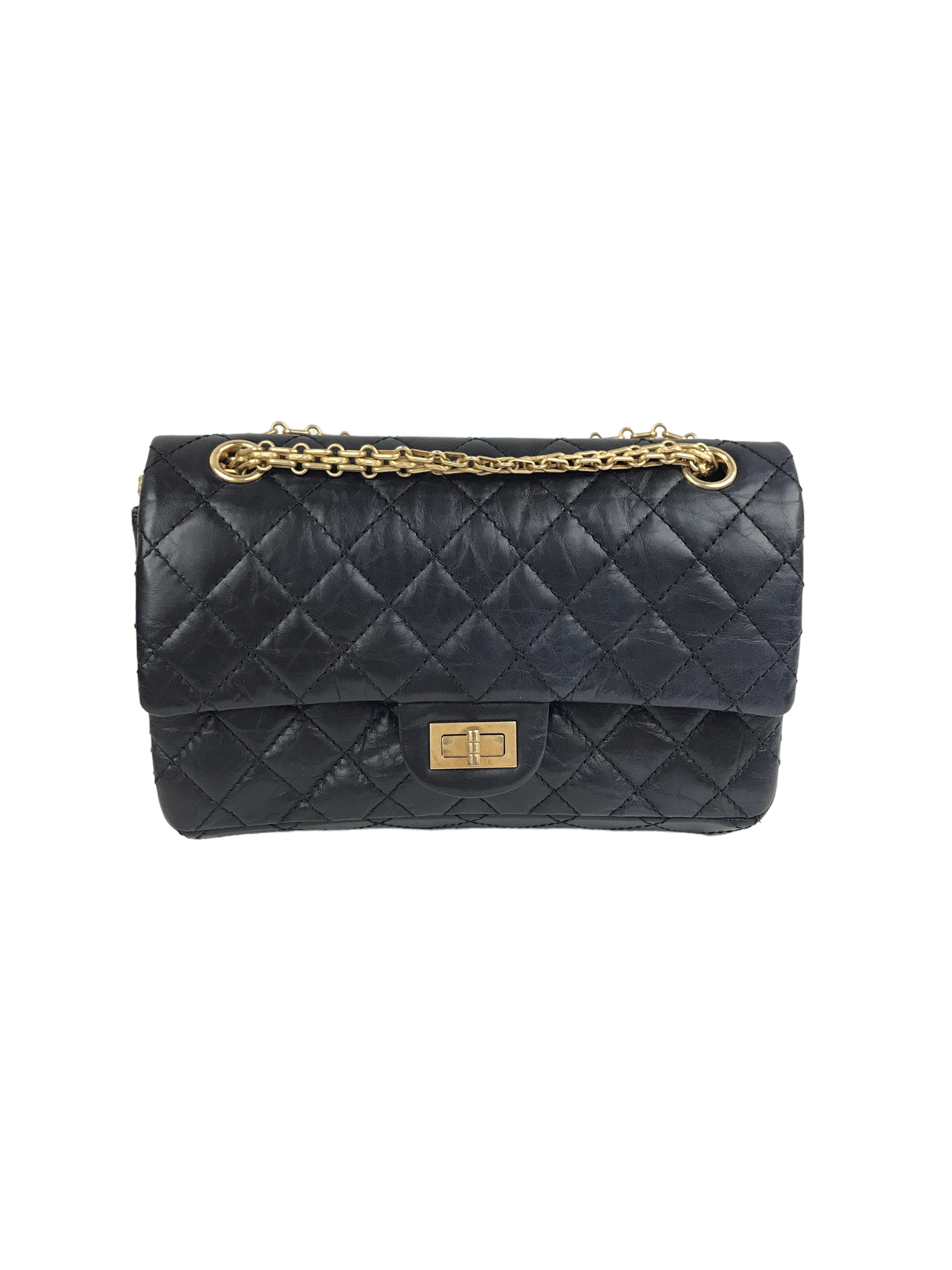 225 Black Quilted Crinkled Aged Calfskin Small Reissue W/AGHW