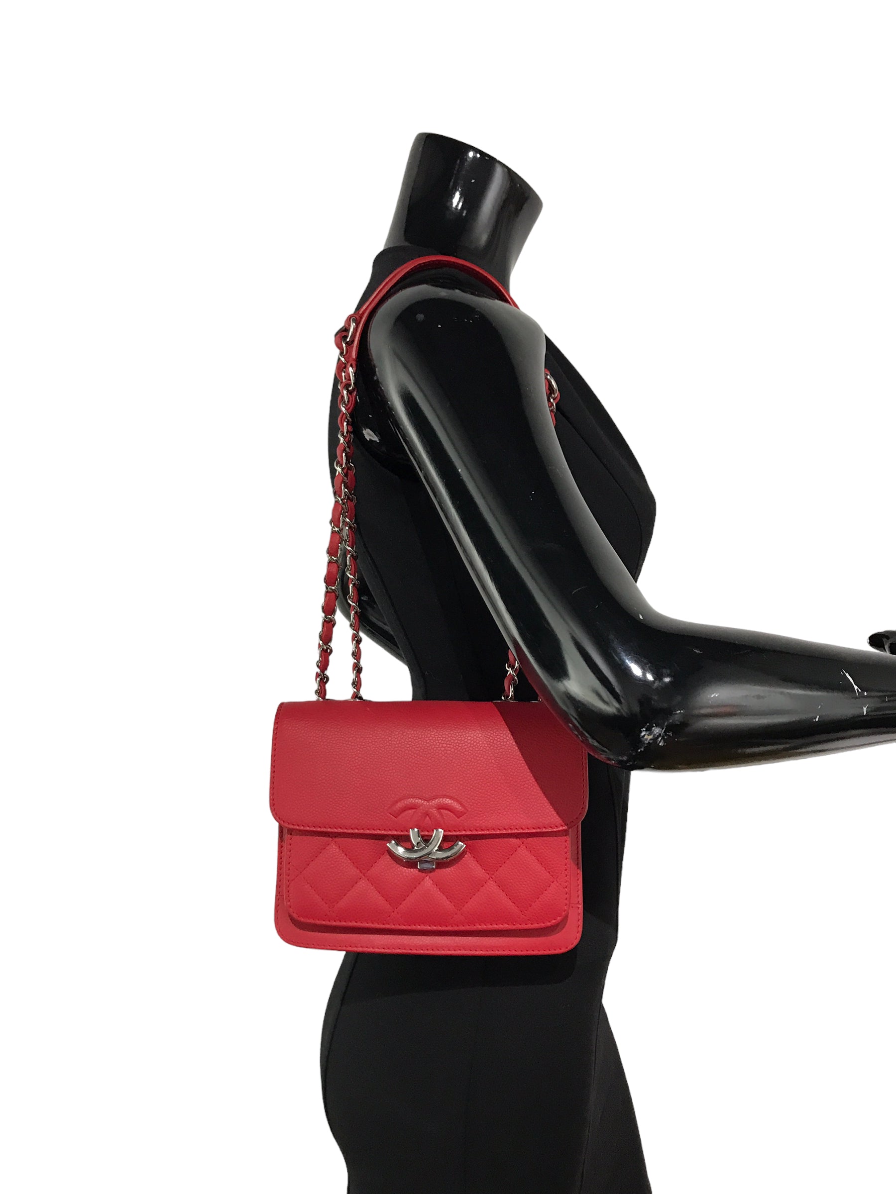Red Small Caviar CC Box Flap W/SHW