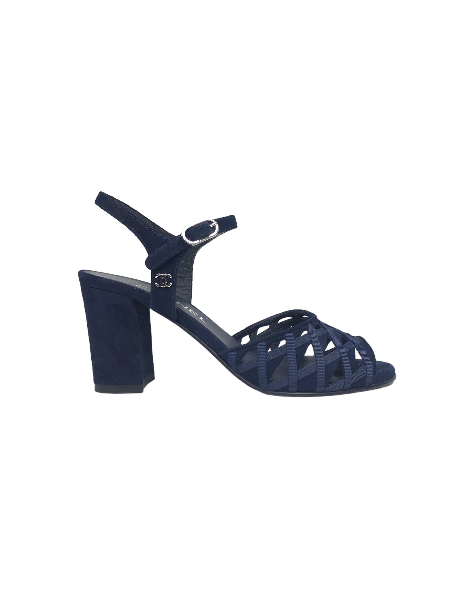 Navy Blue Suede Strappy Heeled Sandals W/SHW
