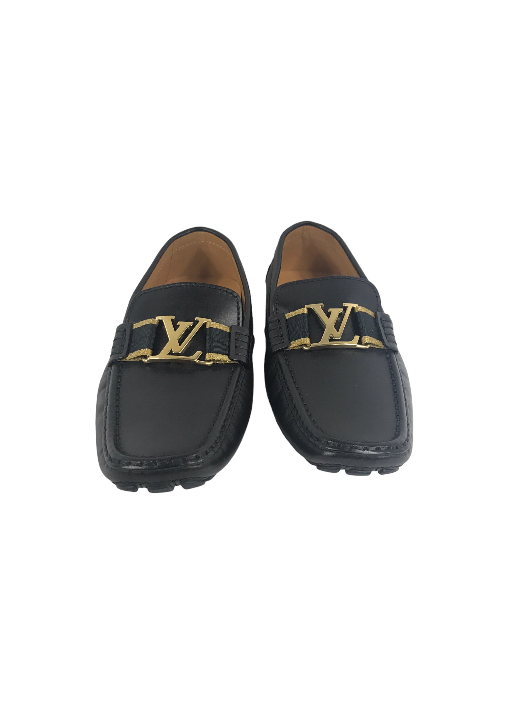 Men’s Black Leather Initial Loafers w/GHW