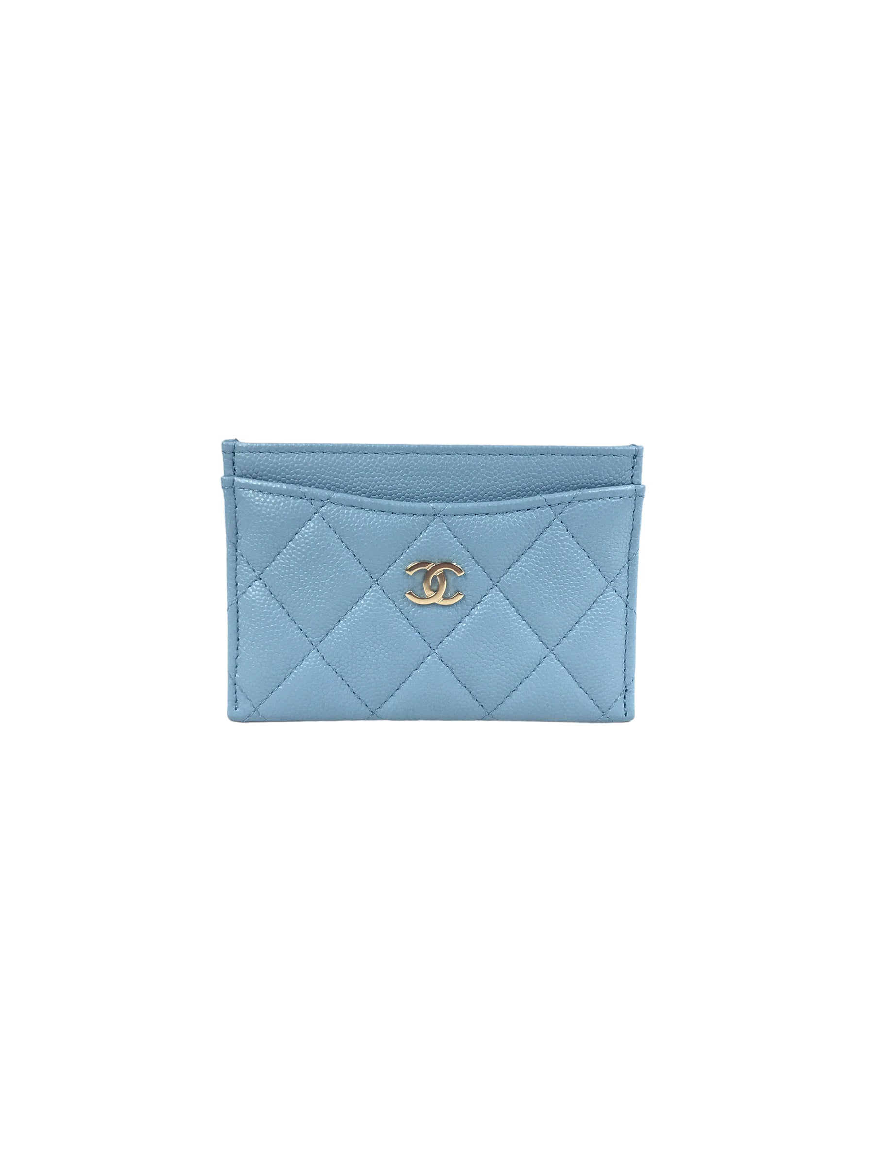 Baby Blue Caviar Quilted Card Case w/GHW