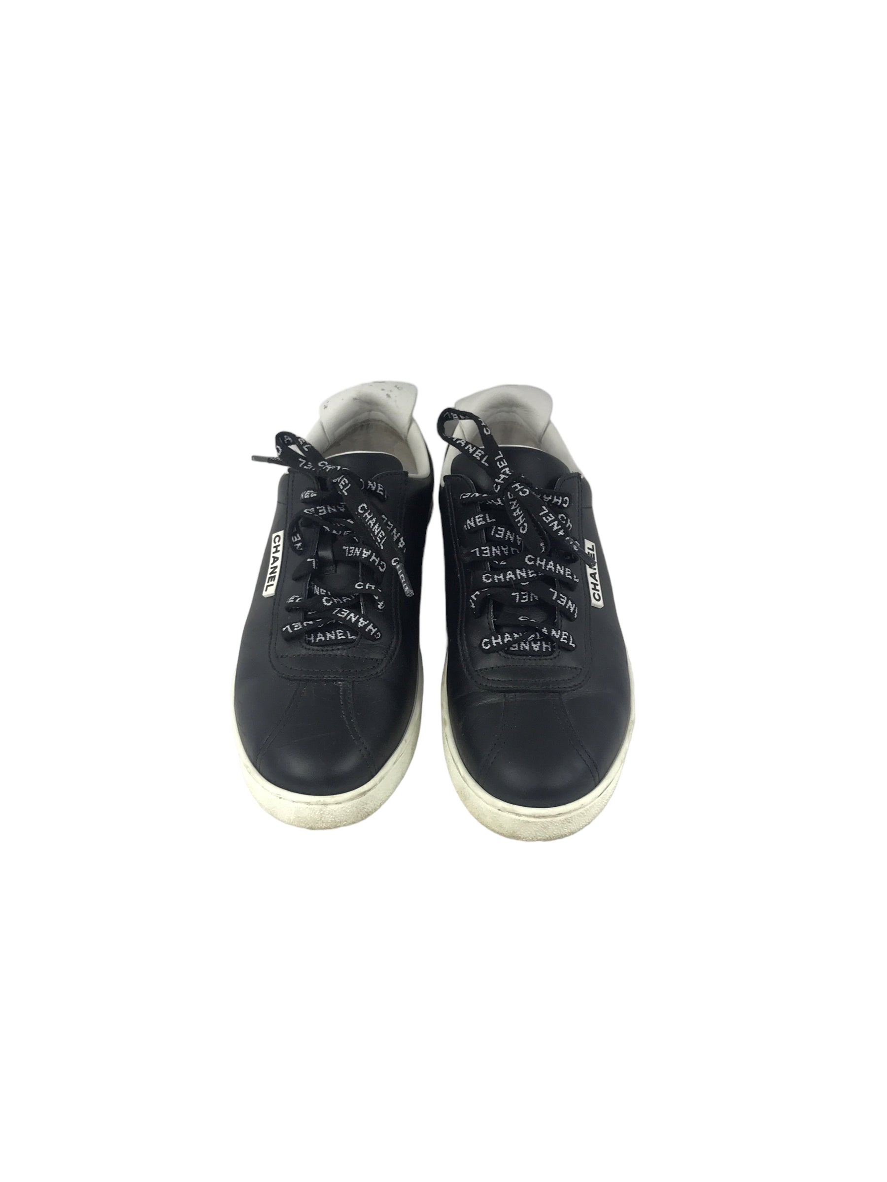 Black Leather Logo Lace Sneakers