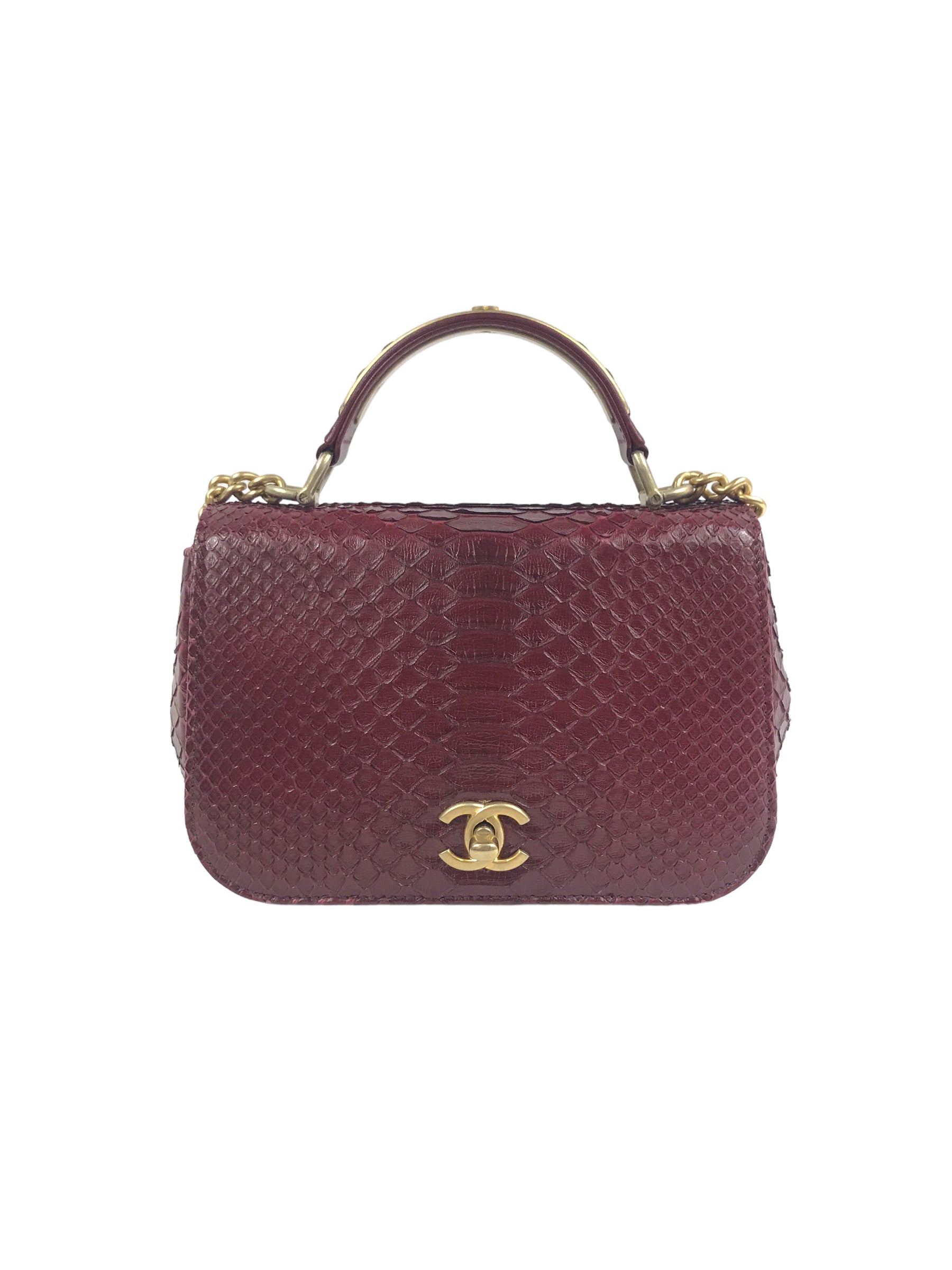 Burgundy Python “Carry Chic” Small Top Handle Flap Bag W/AGHW