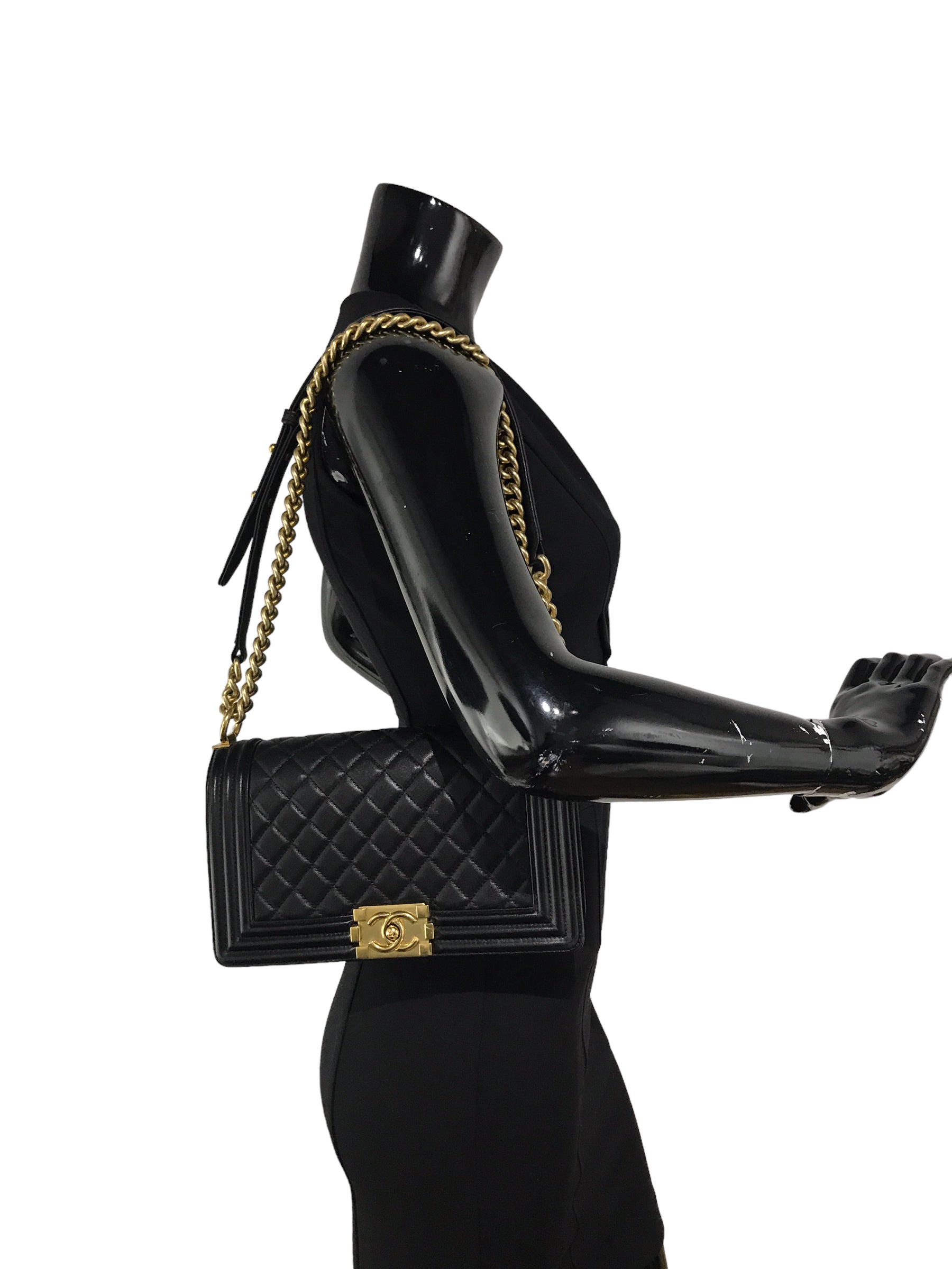 Black Quilted Lambskin Medium Boy Bag W/AGHW