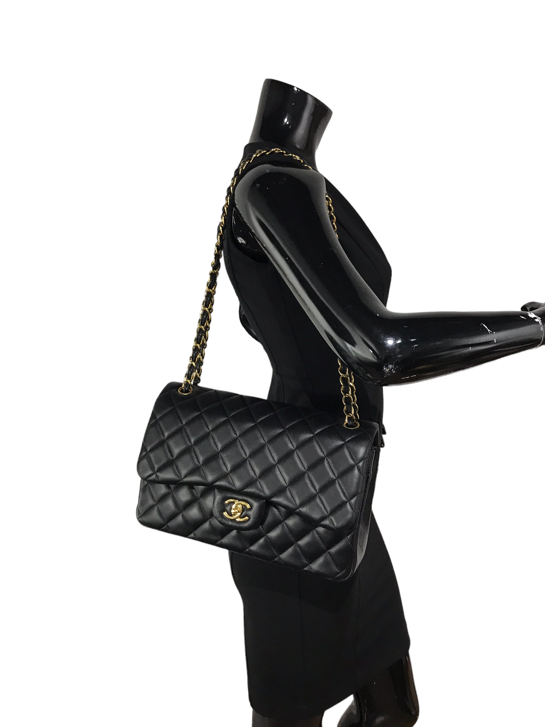 Black Quilted Lambskin Double Flap Jumbo Classics Flap w/GHW