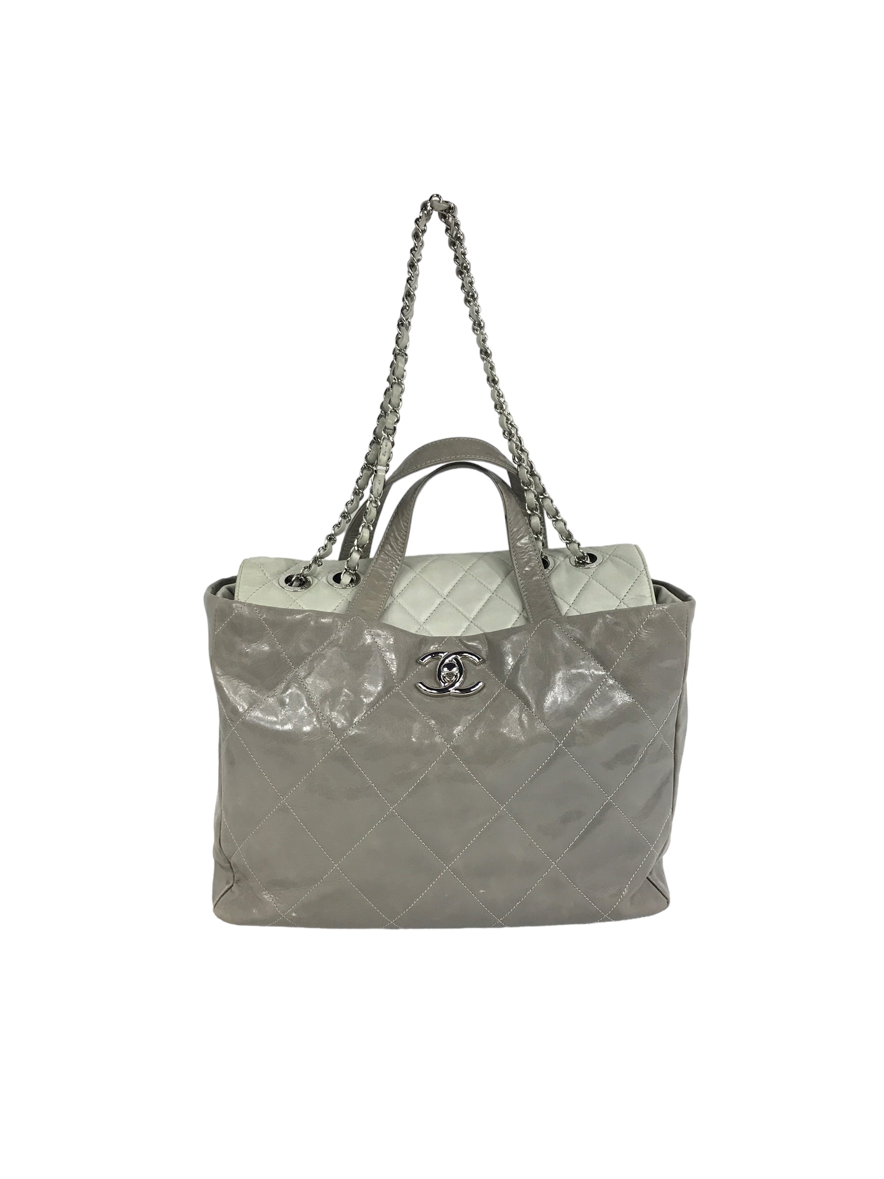 Two Tone Light/Dark Grey Quilted Glazed Portobello Tote Bag W/SHW