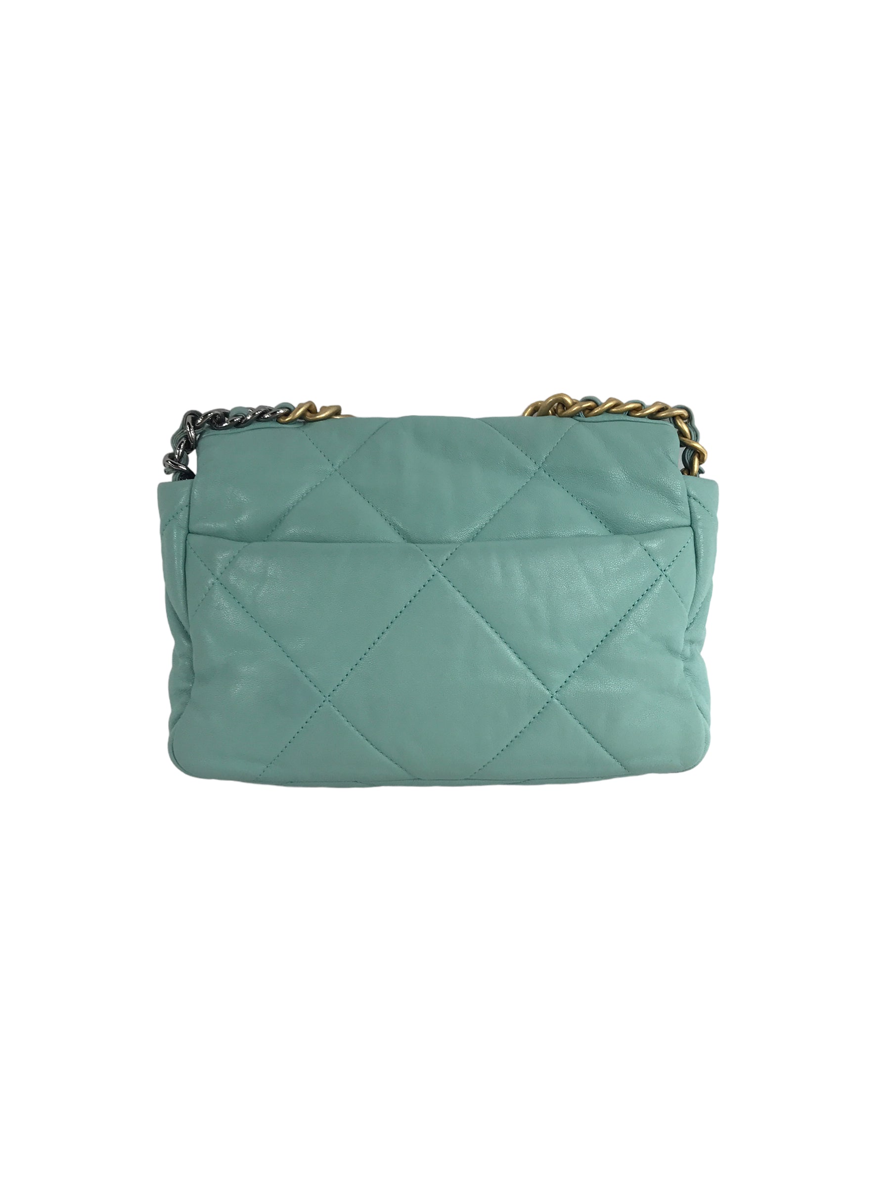 Tiffany Blue Lambskin Small 19 Flap Bag W/SHW/AGHW/RHW