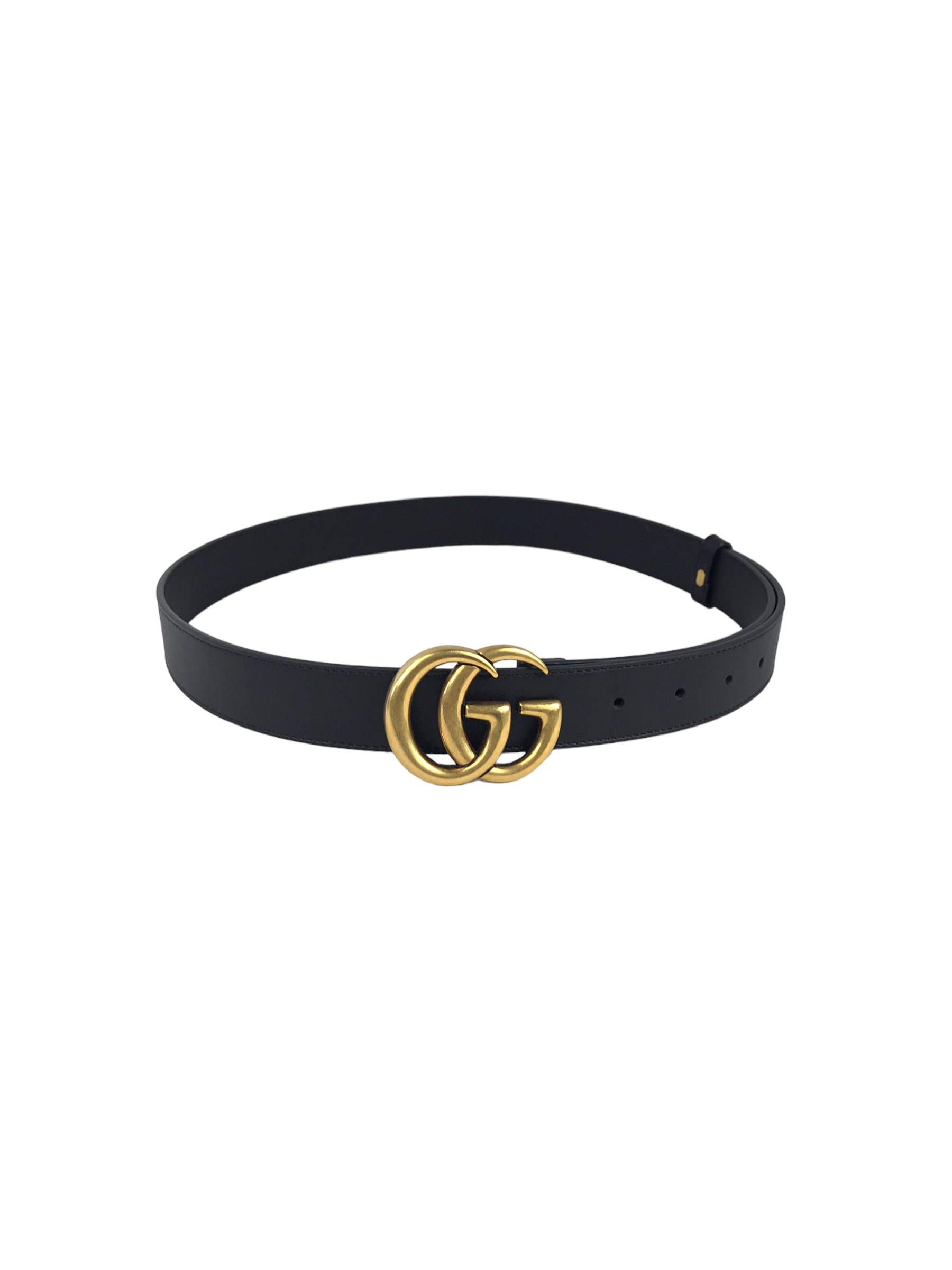 GG Logo Black Leather Belt w/AGW