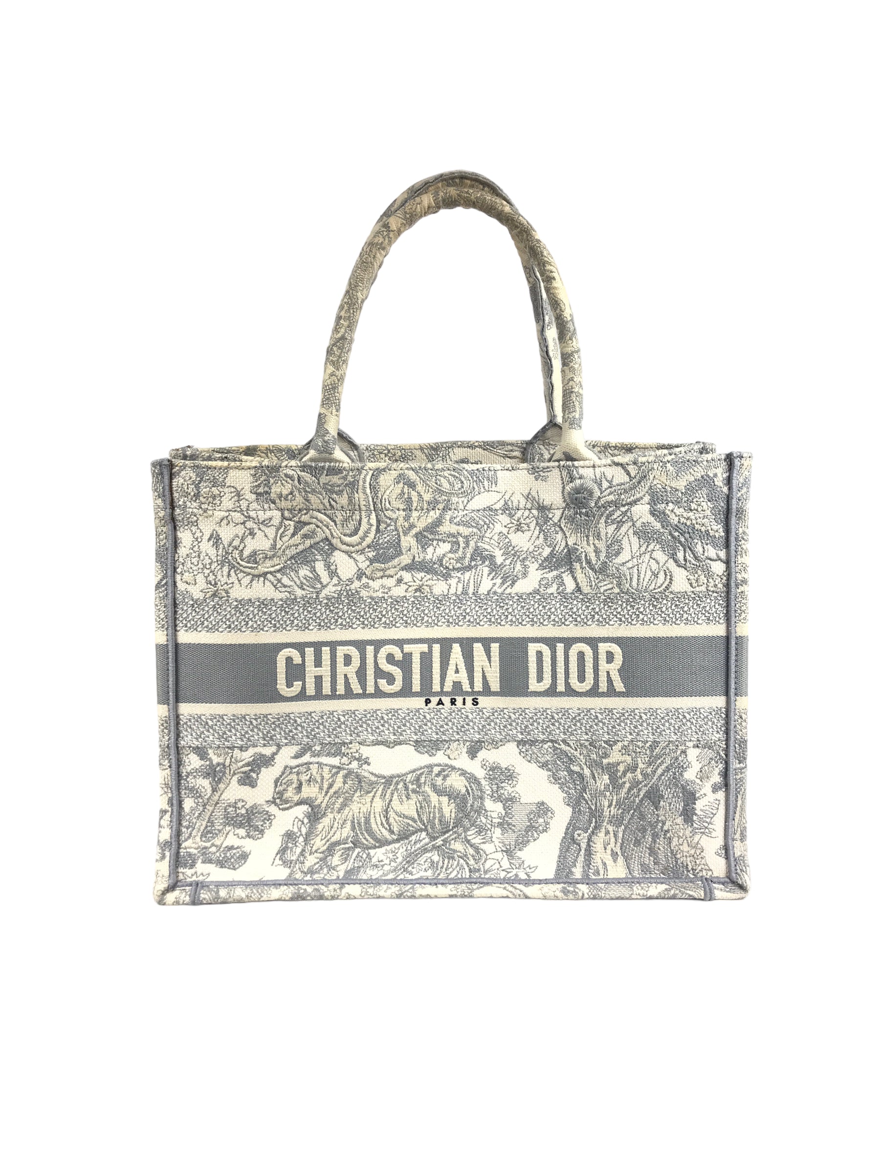 Ecru & Grey Toile De Jouy Embroidered Book Tote
