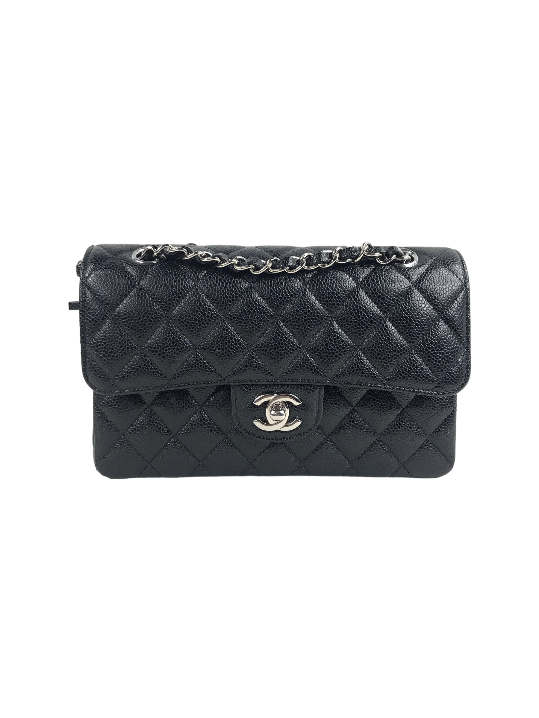 Black Caviar Quilted Small Double Flap Classic Bag w SHW