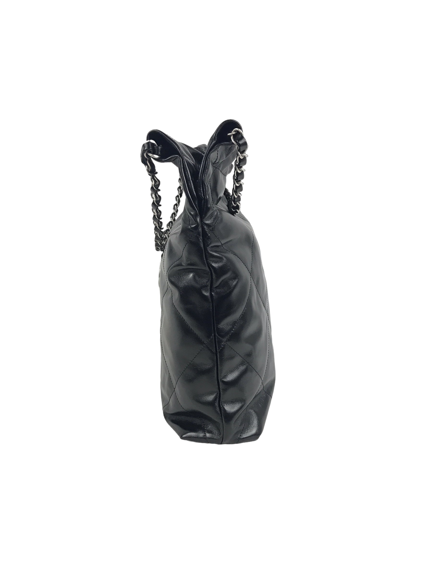 Shiny Black Quilted Calfskin Leather 23S Hobo Bag w/MSHW