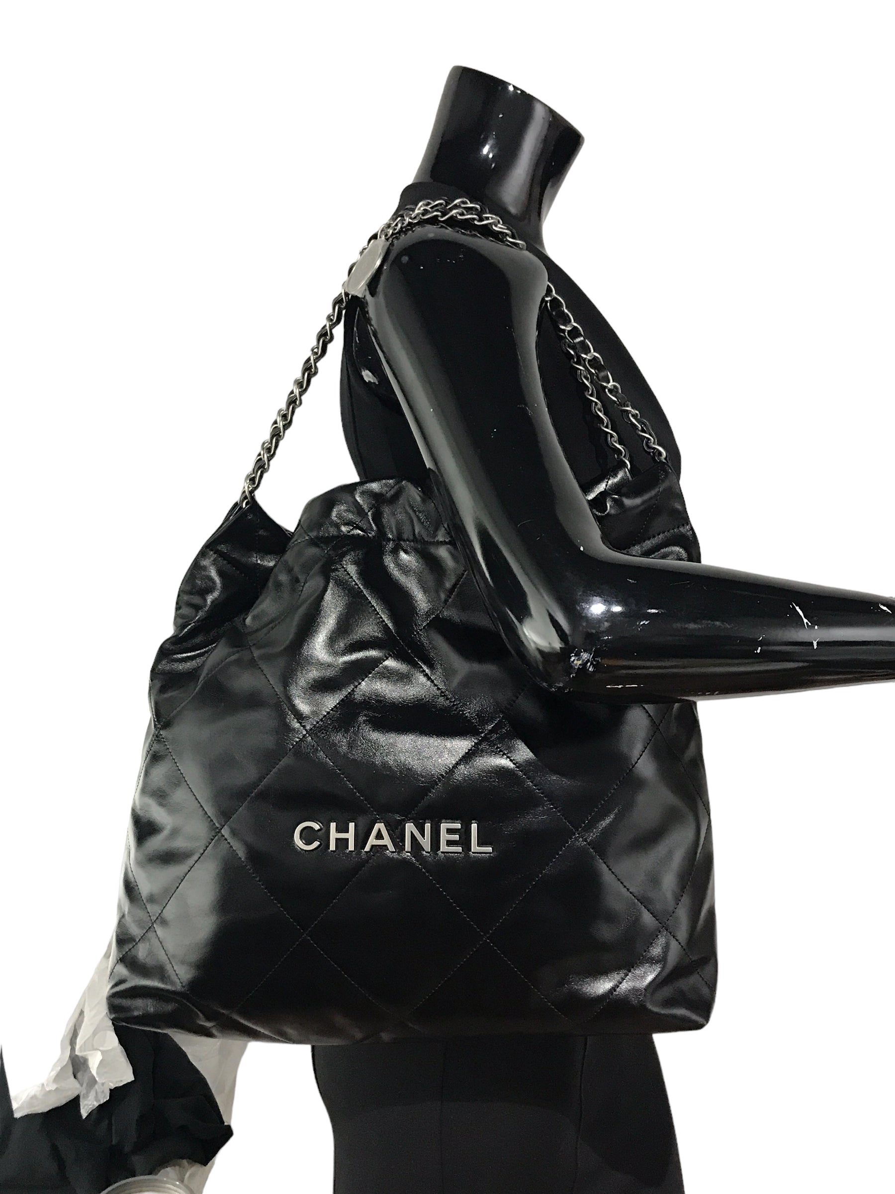 Shiny Black Quilted Calfskin Leather 23S Hobo Bag w/MSHW