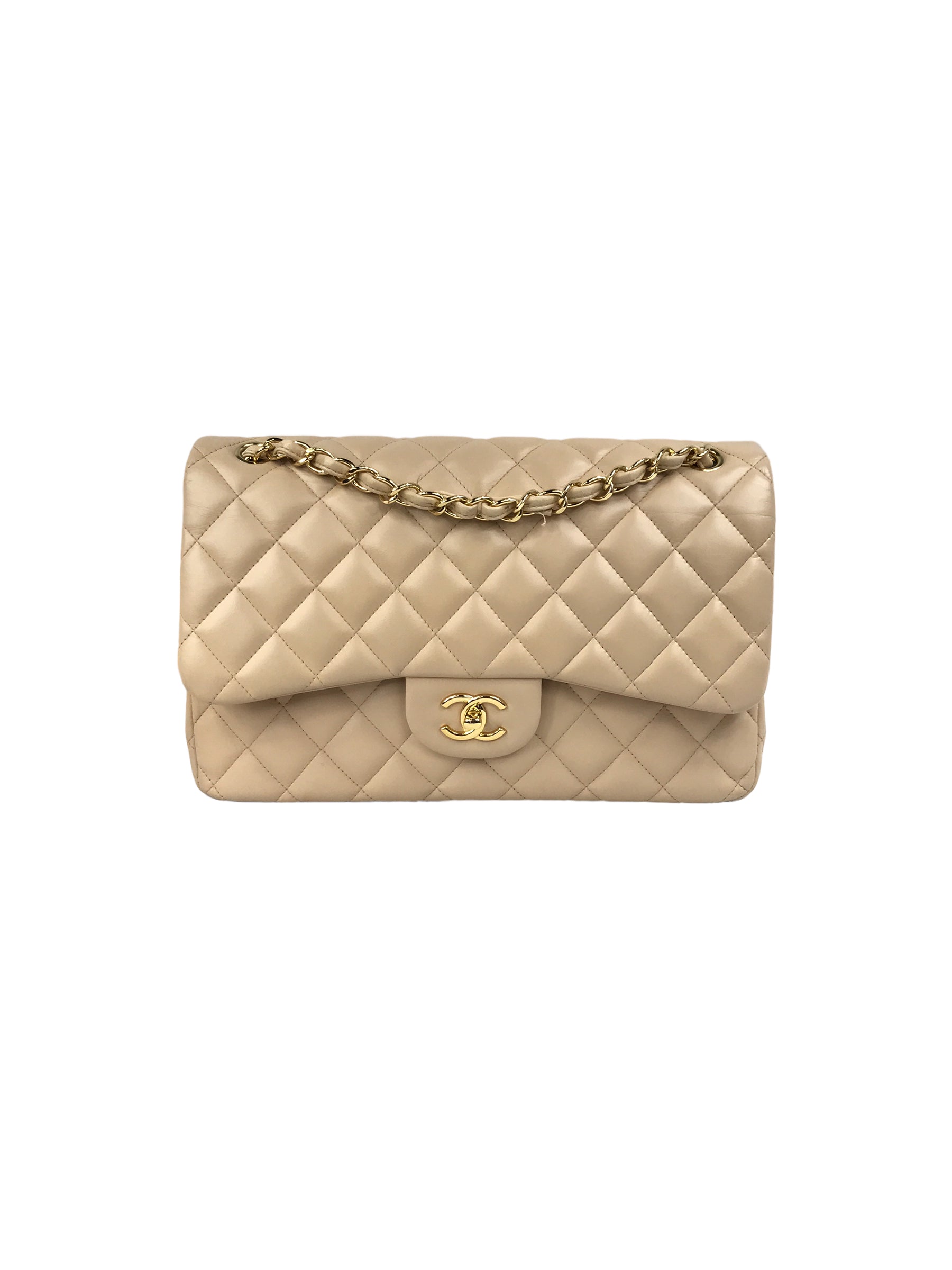 Beige Clair Quilted Lambskin Jumbo w/GHW